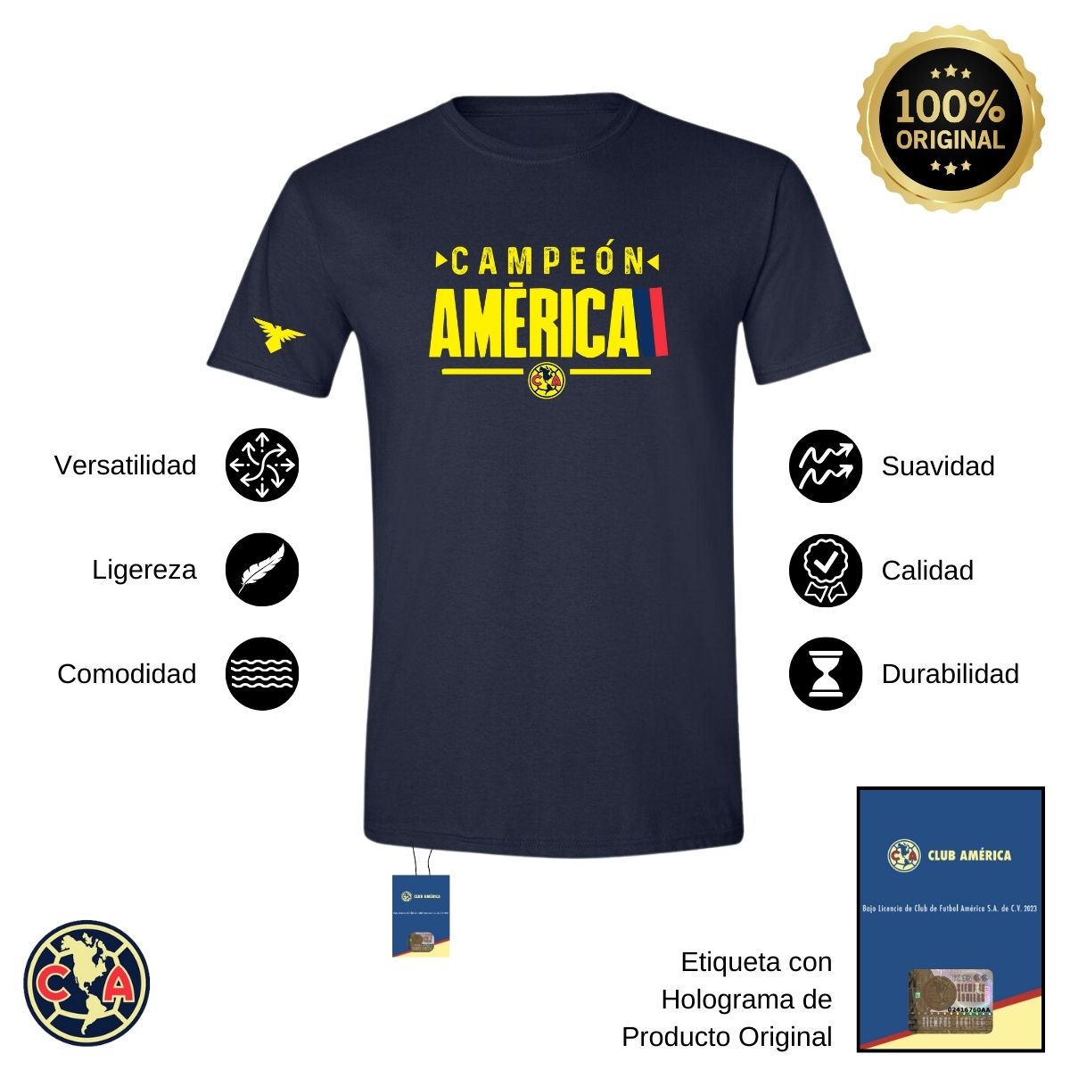 Playera Deportiva Hombre América Campeón Nueva Az