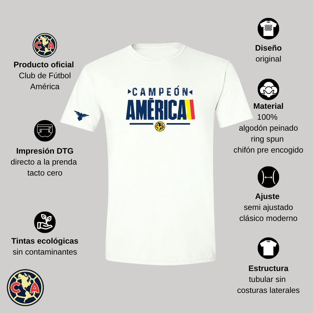 Playera Deportiva Hombre América Campeón Nueva Bl