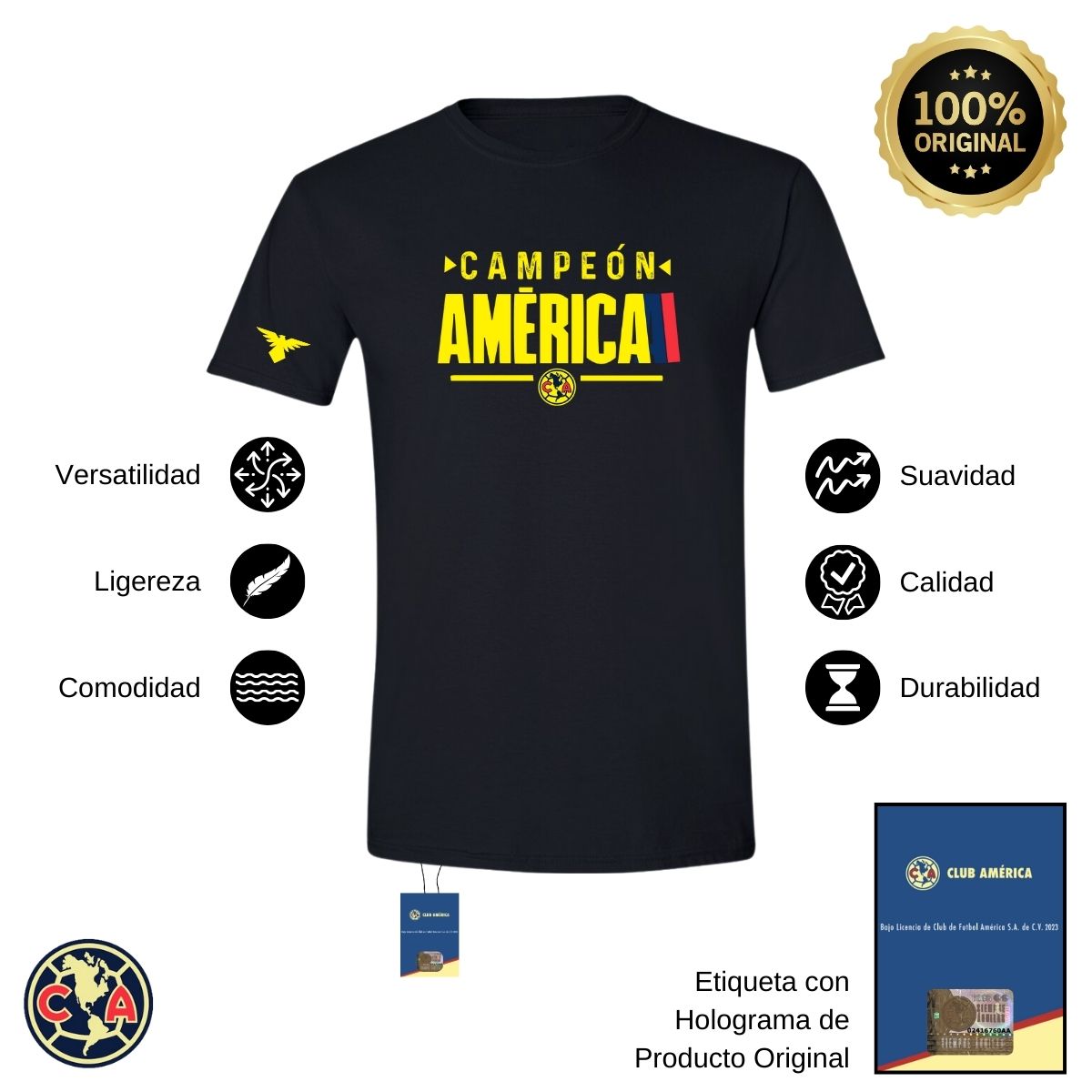 Playera Deportiva Hombre América Campeón Nueva Ng