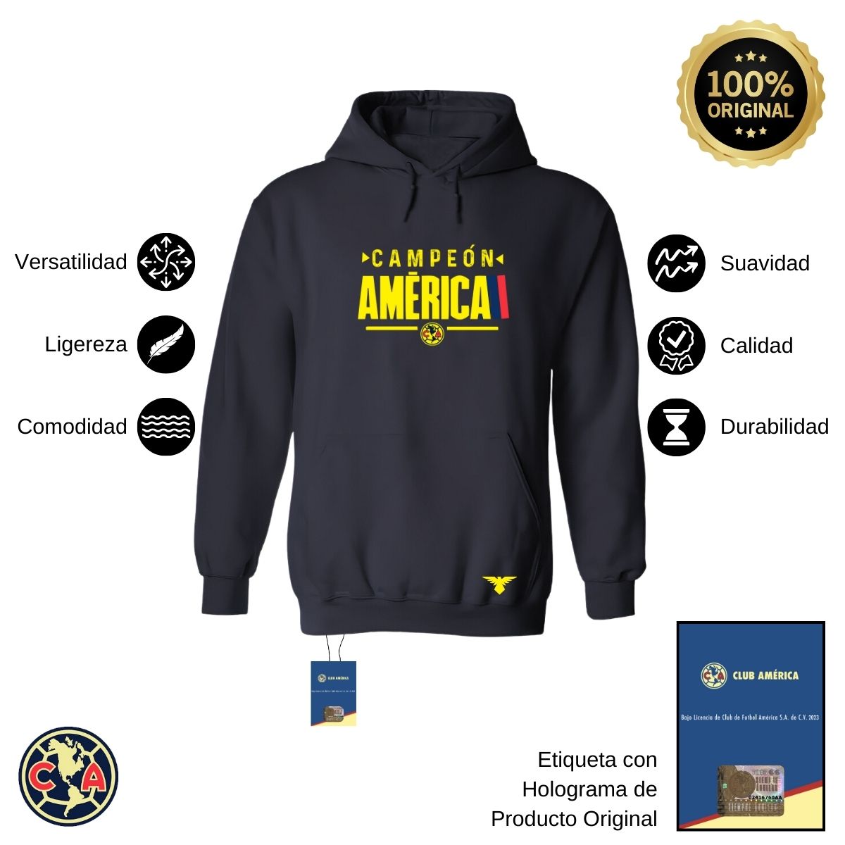 Sudadera Hombre Hoodie América Campeón Nueva AZ