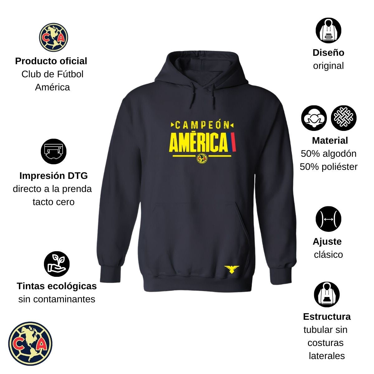 Sudadera Hombre Hoodie América Campeón Nueva AZ