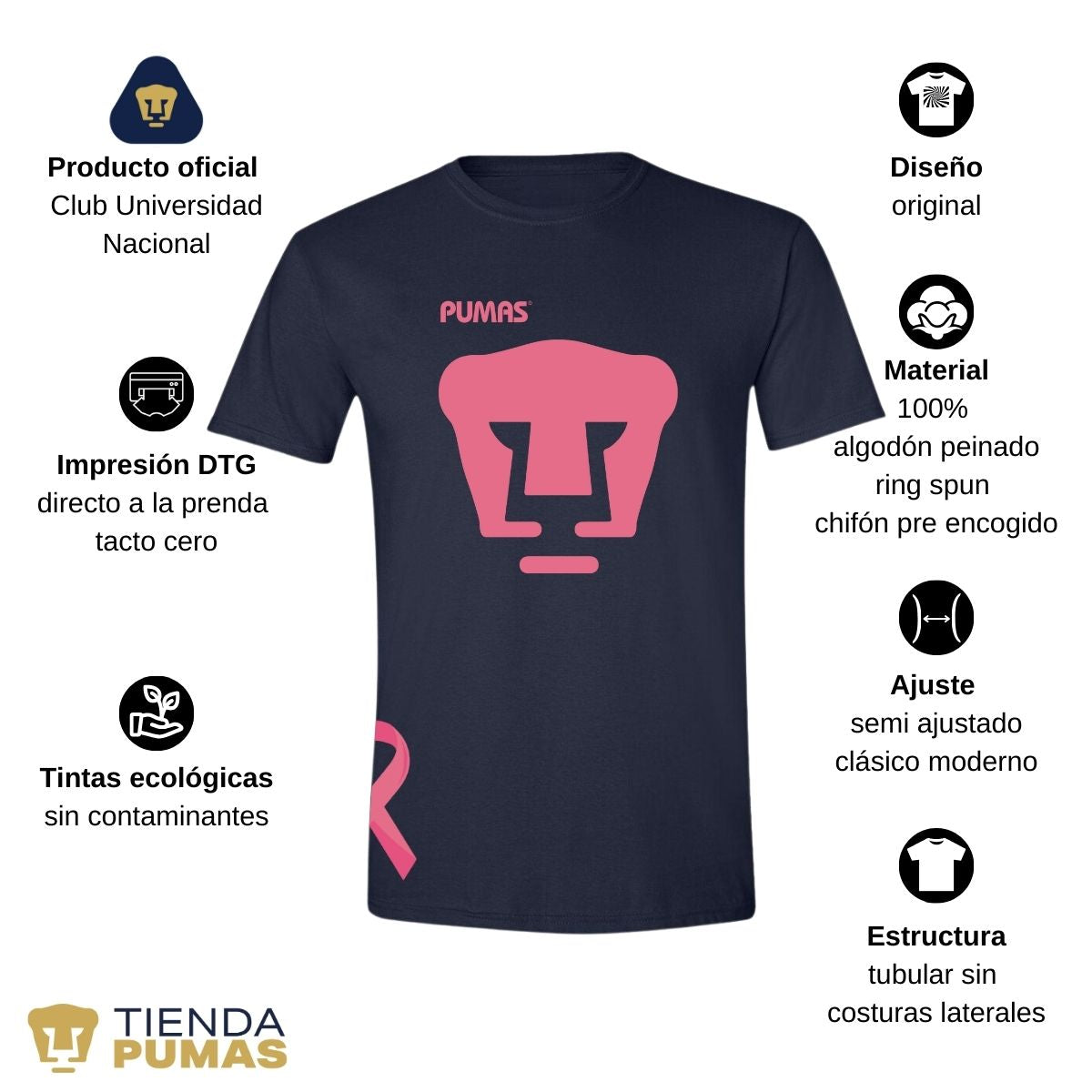 Playera Pumas UNAM Hombre Mes Rosa