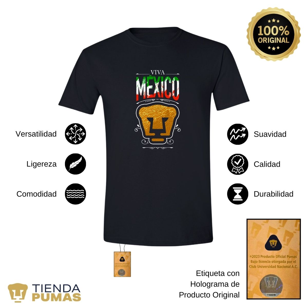 Playera Hombre Pumas UNAM Viva México Escudo