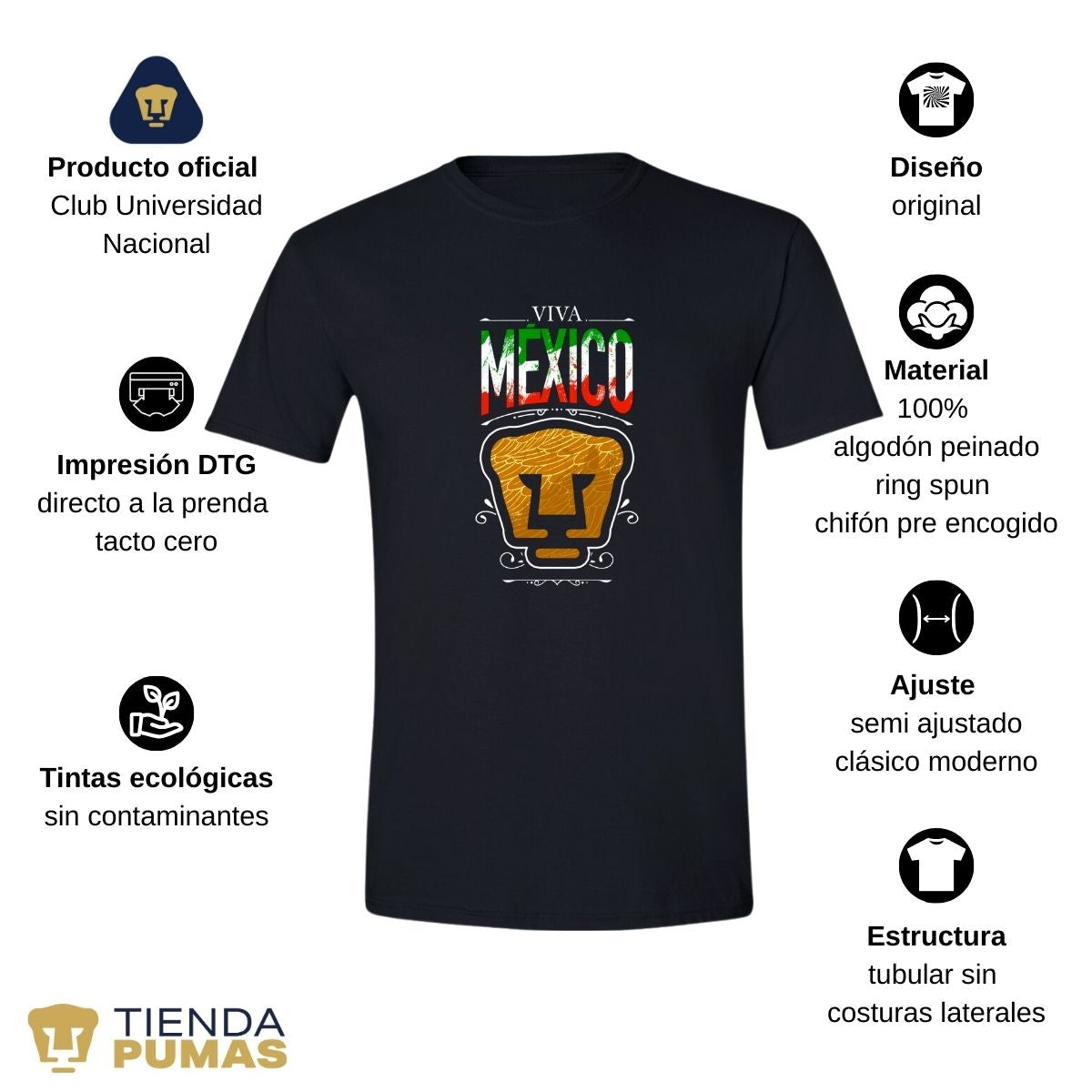 Playera Hombre Pumas UNAM Viva México Escudo