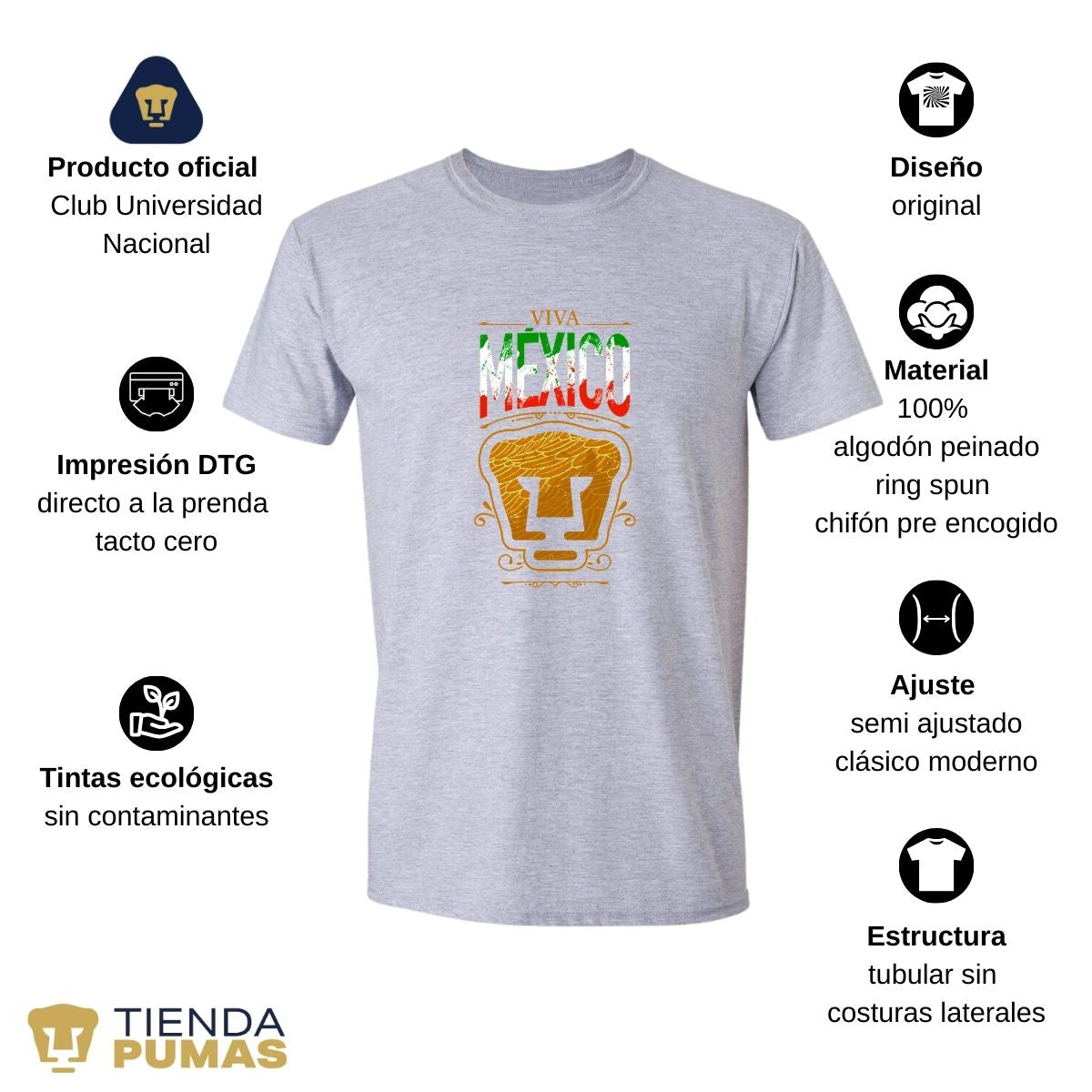 Playera Hombre Pumas UNAM Viva México Escudo