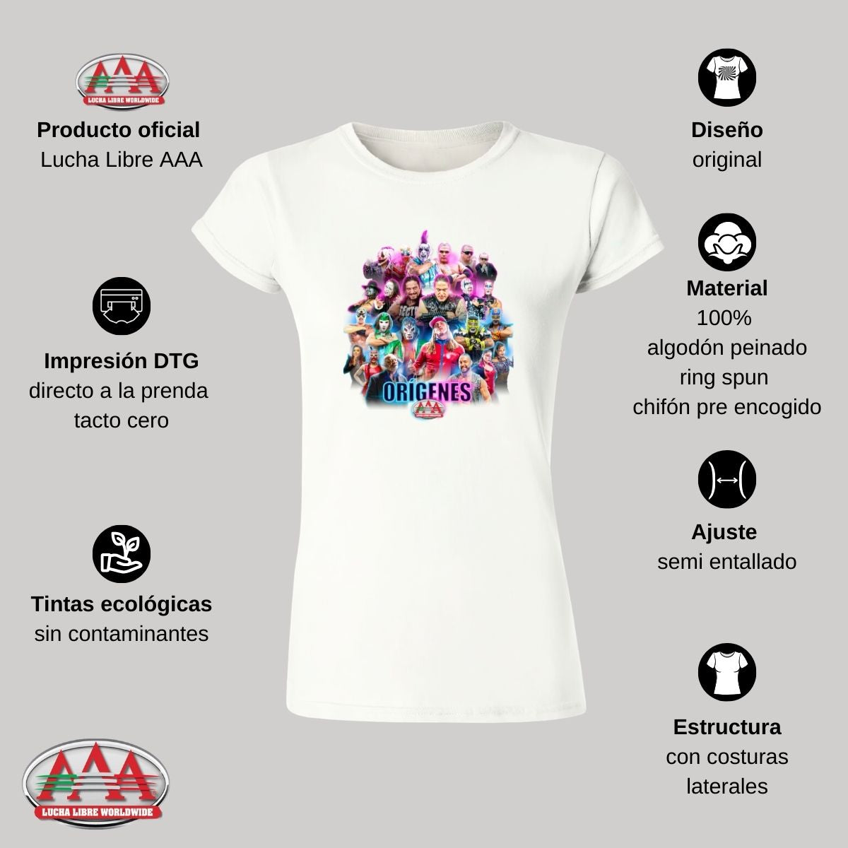 Playera Mujer Lucha Libre AAA Orígenes CDMX