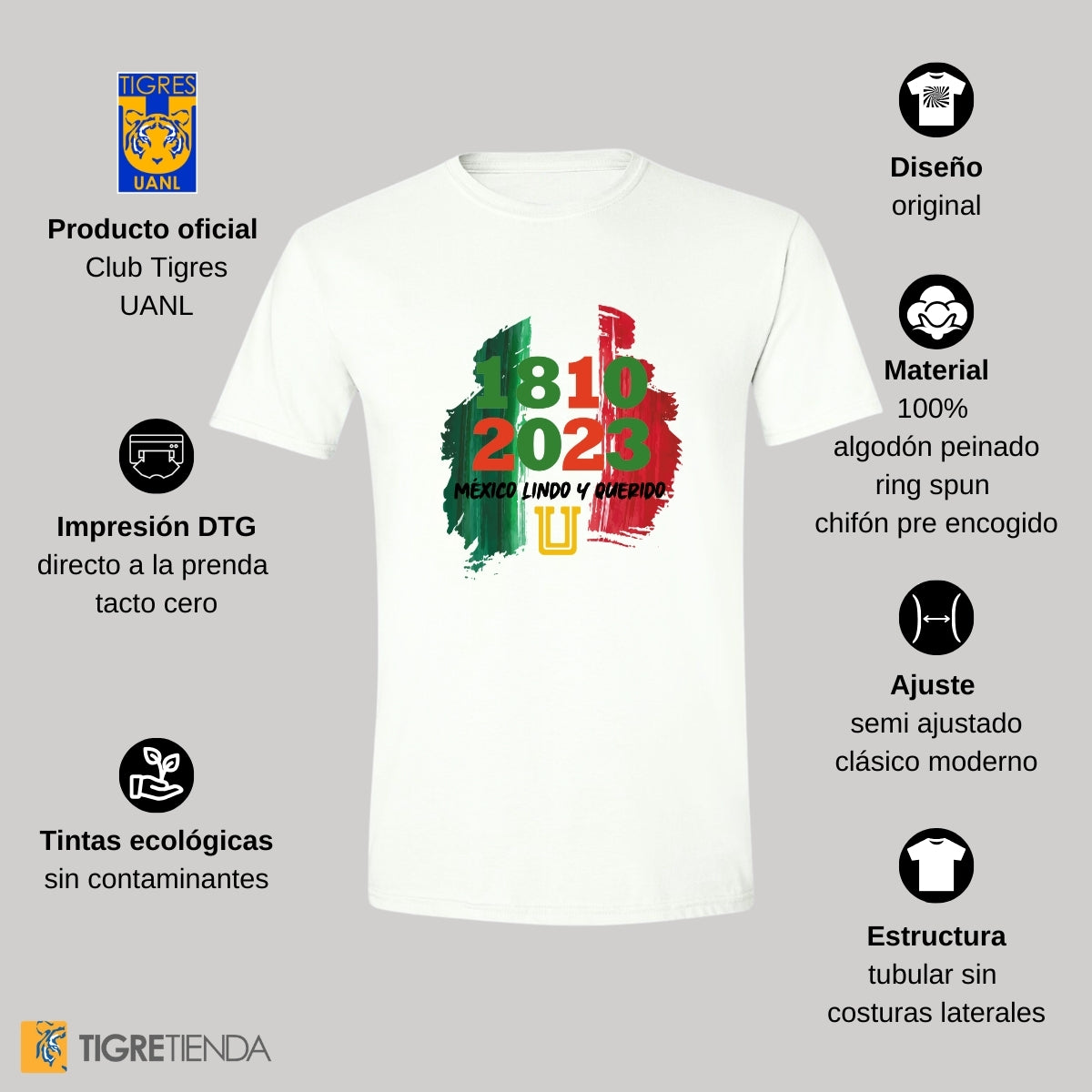 Playera Mexicana Hombre Tigres UANL México lindo y querido