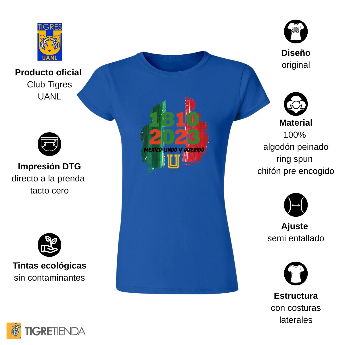 Playera Mexicana Mujer Tigres UANL México lindo y querido