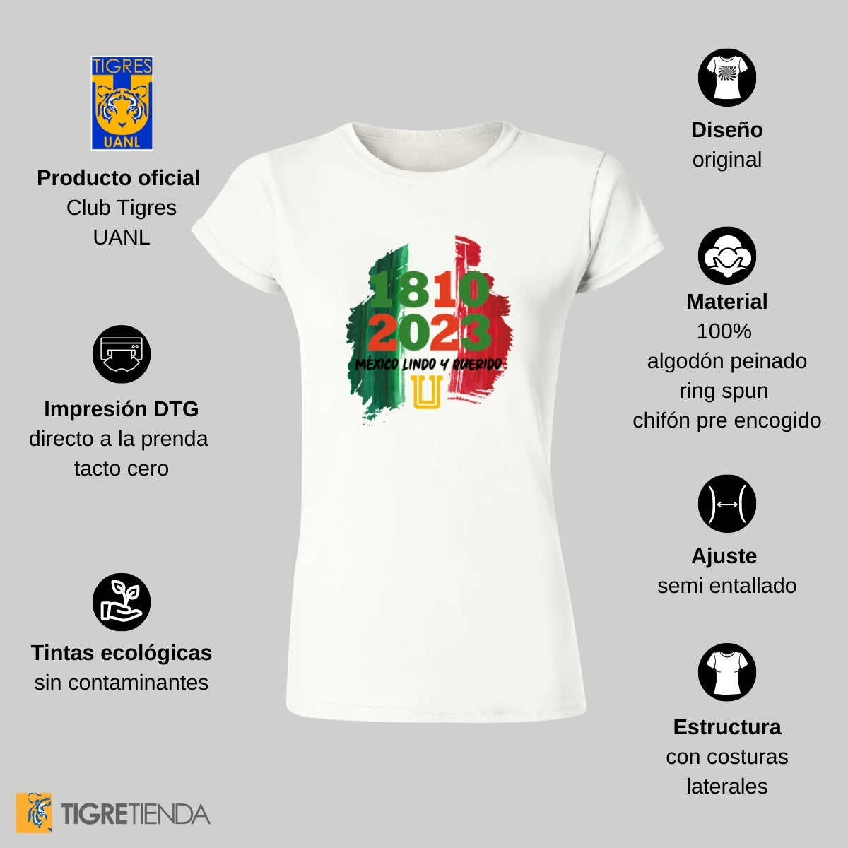 Playera Mexicana Mujer Tigres UANL México lindo y querido