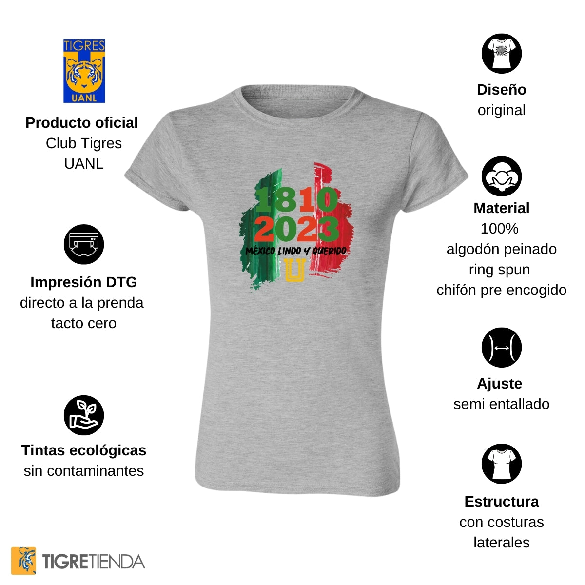 Playera Mexicana Mujer Tigres UANL México lindo y querido