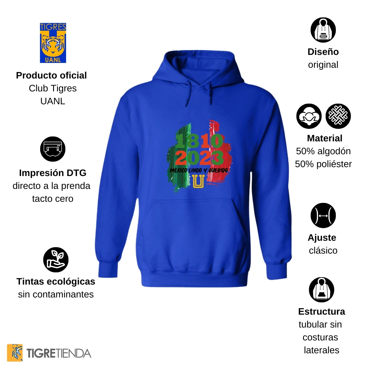 Sudadera Hombre Hoodie Tigres UANL México lindo y querido