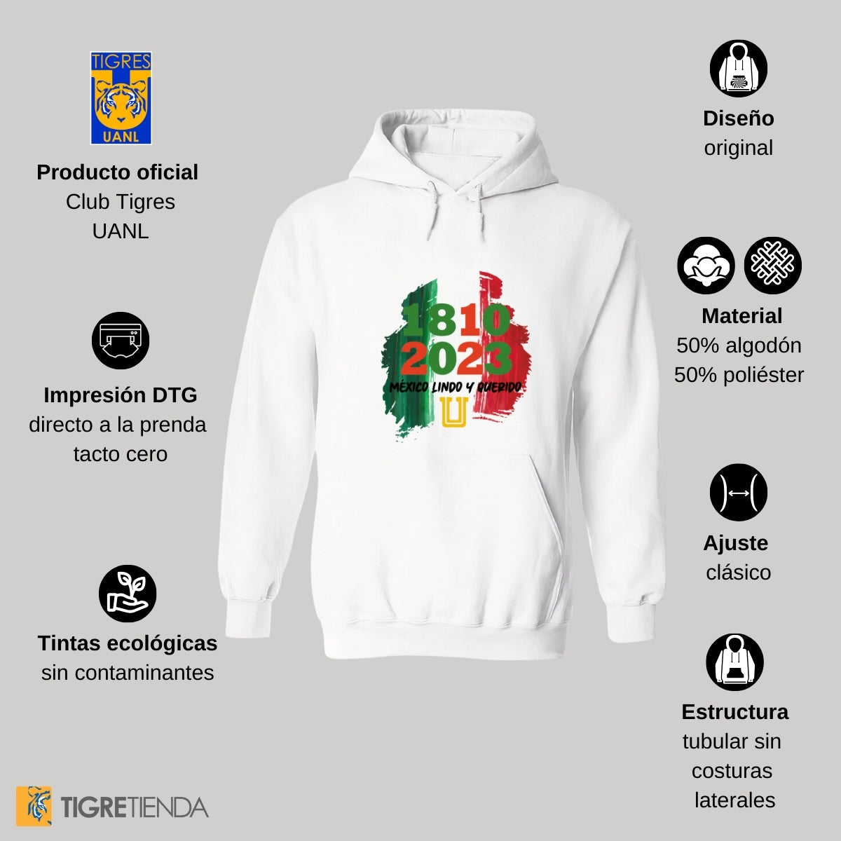 Sudadera Hombre Hoodie Tigres UANL México lindo y querido