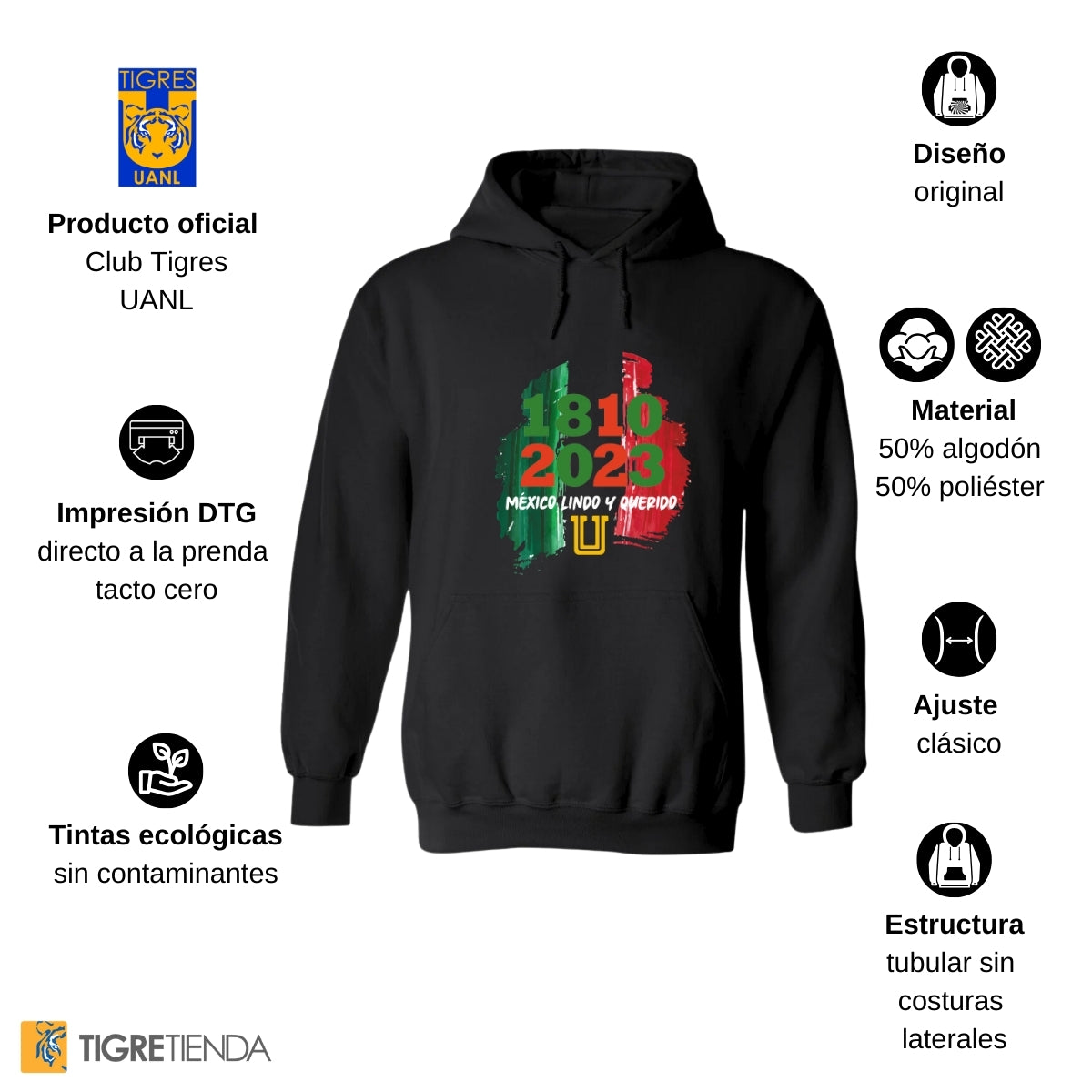 Sudadera Hombre Hoodie Tigres UANL México lindo y querido