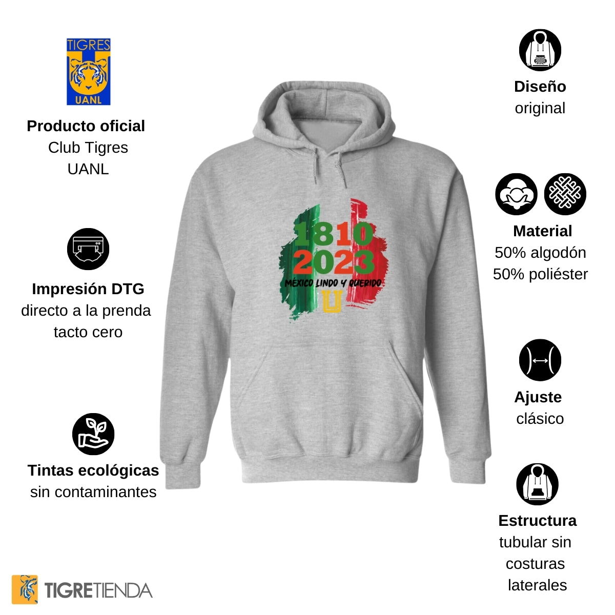 Sudadera Hombre Hoodie Tigres UANL México lindo y querido