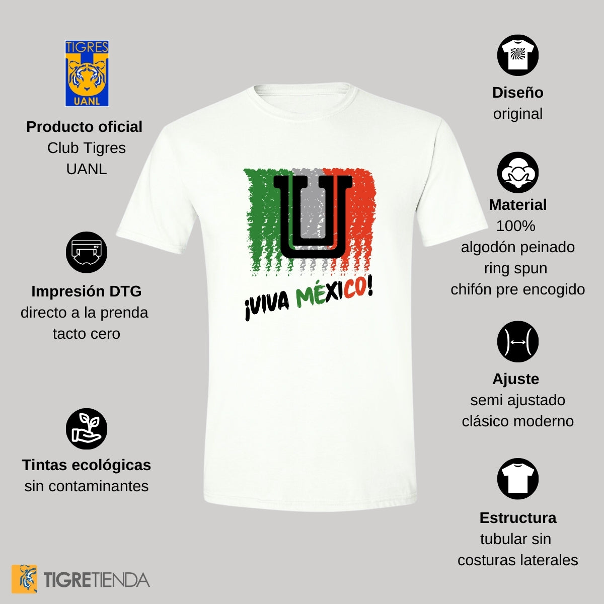 Playera Mexicana Hombre Tigres UANL Viva México