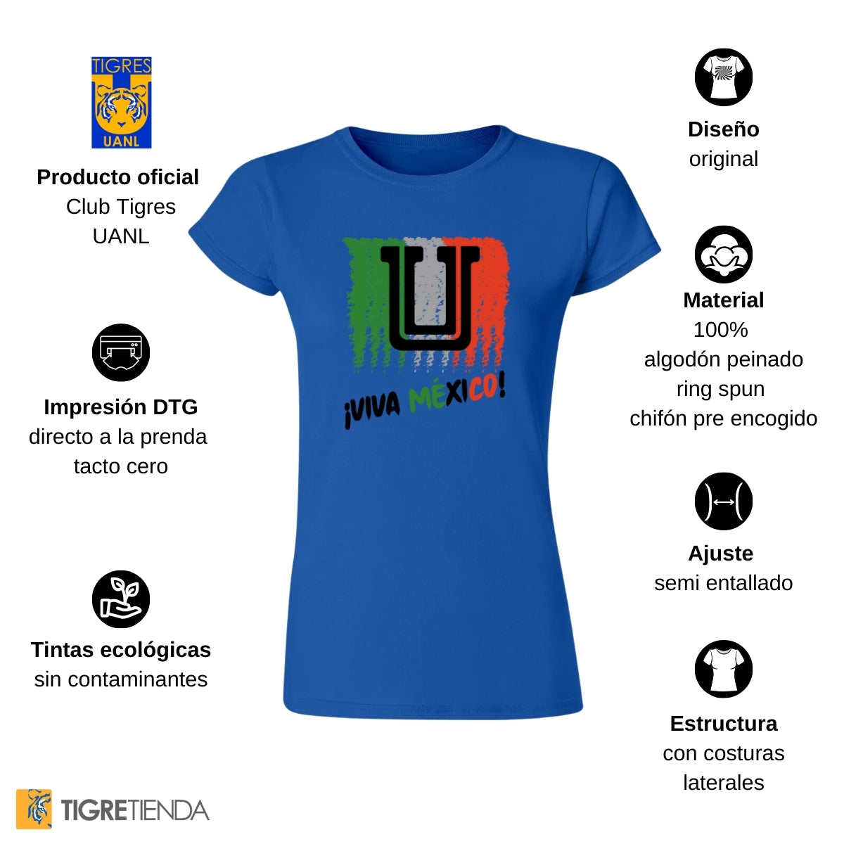 Playera Mexicana Mujer Tigres UANL Viva México