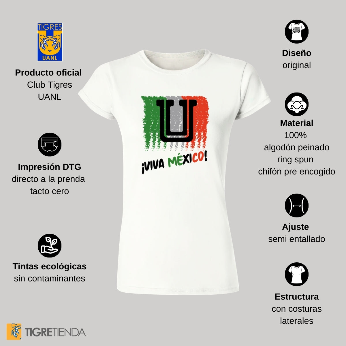 Playera Mexicana Mujer Tigres UANL Viva México