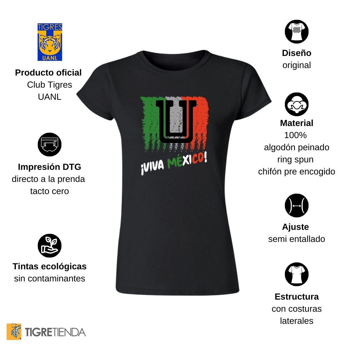 Playera Mexicana Mujer Tigres UANL Viva México