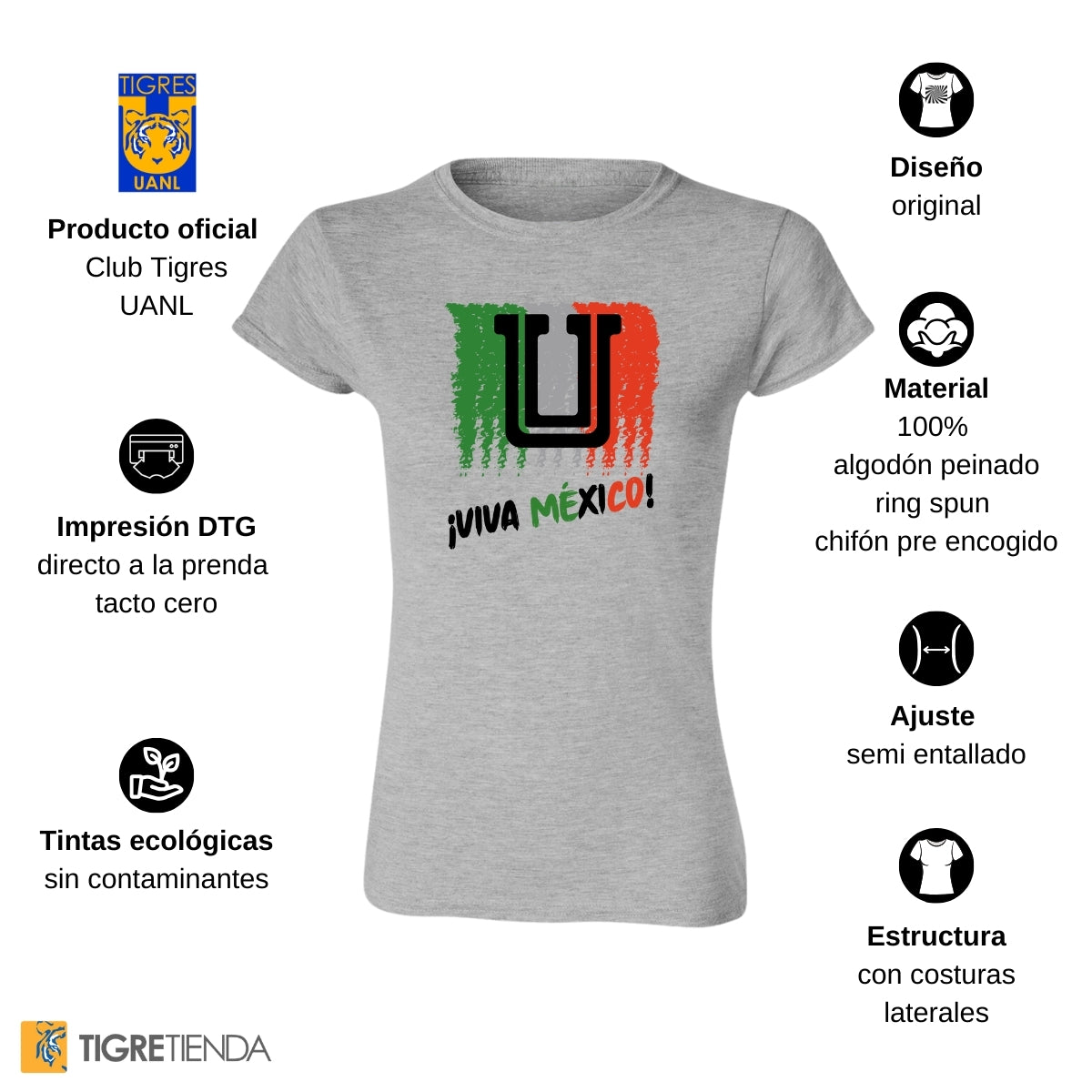 Playera Mexicana Mujer Tigres UANL Viva México