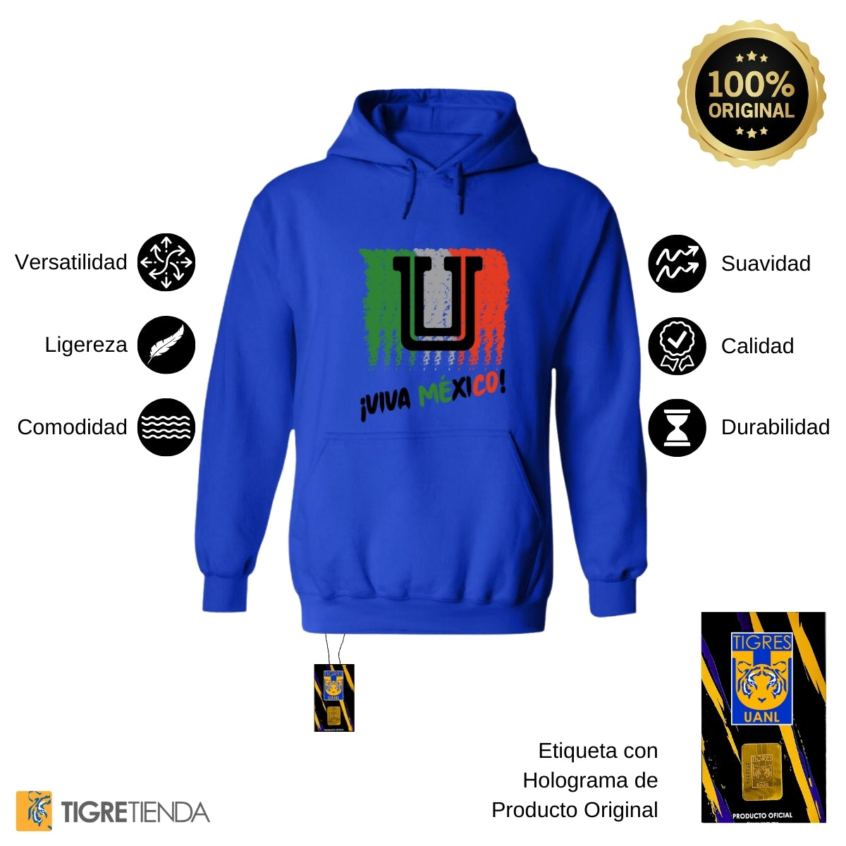 Sudadera Hombre Hoodie Tigres UANL Viva México