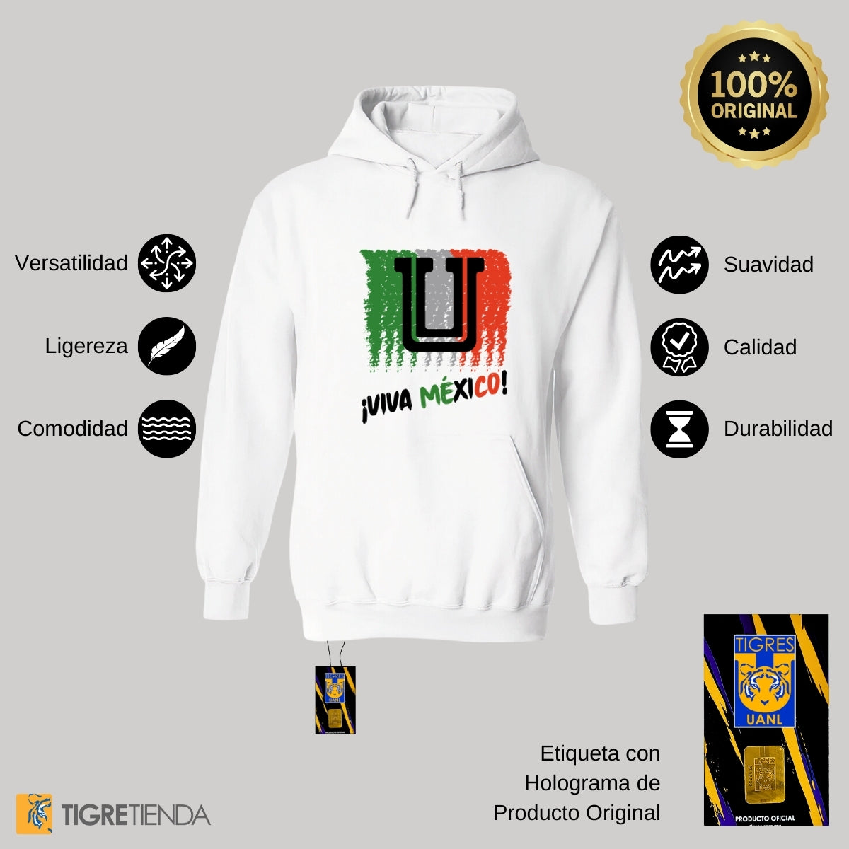 Sudadera Hombre Hoodie Tigres UANL Viva México