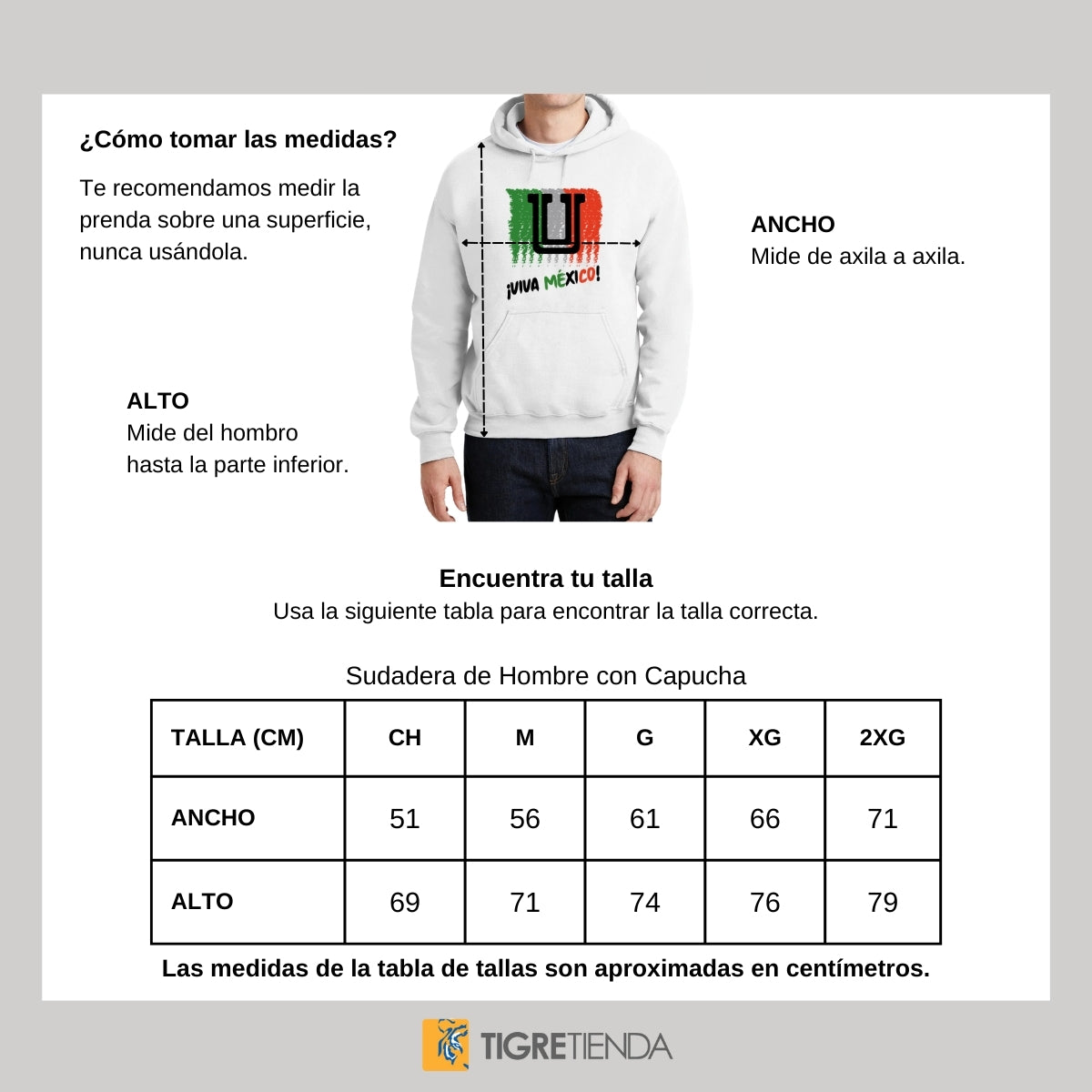 Sudadera Hombre Hoodie Tigres UANL Viva México