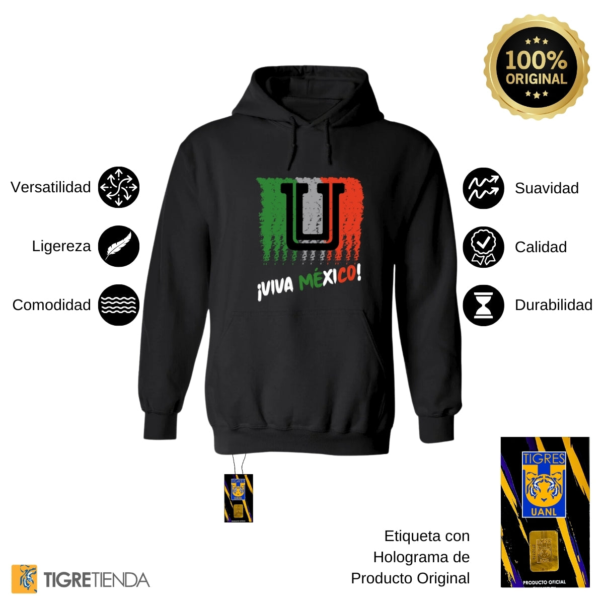 Sudadera Hombre Hoodie Tigres UANL Viva México