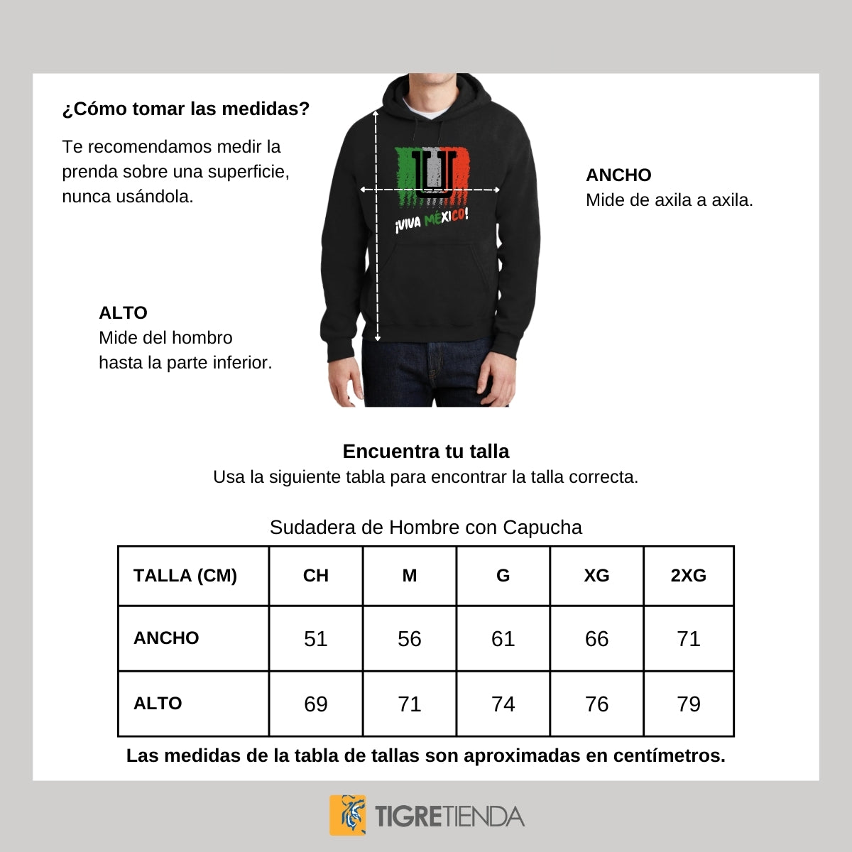 Sudadera Hombre Hoodie Tigres UANL Viva México