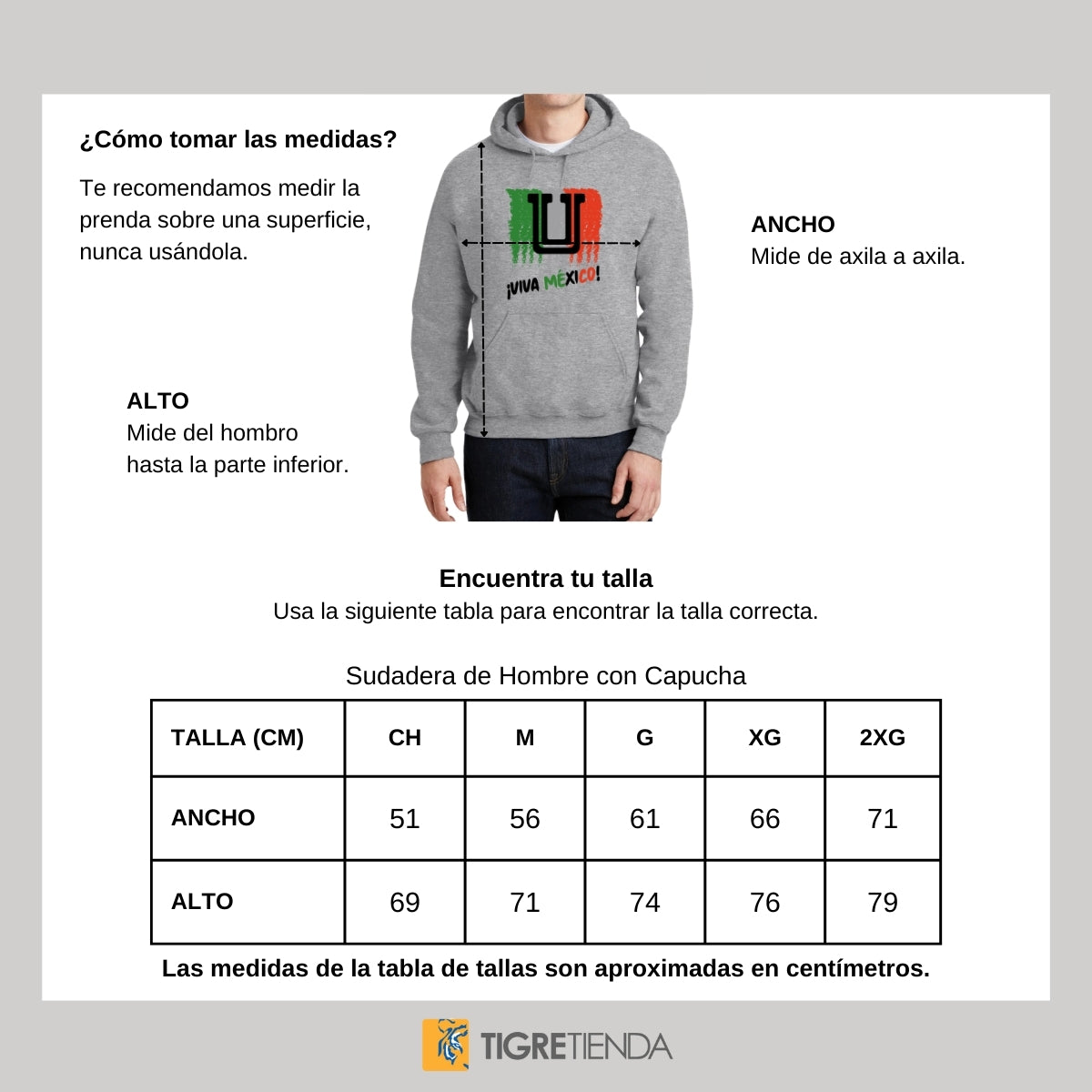 Sudadera Hombre Hoodie Tigres UANL Viva México