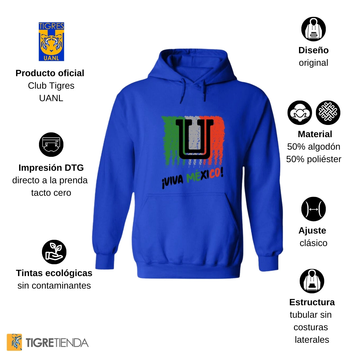 Sudadera Mujer Hoodie Tigres UANL Viva México