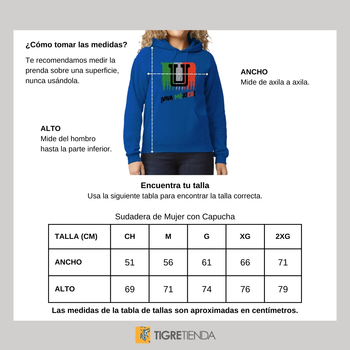 Sudadera Mujer Hoodie Tigres UANL Viva México