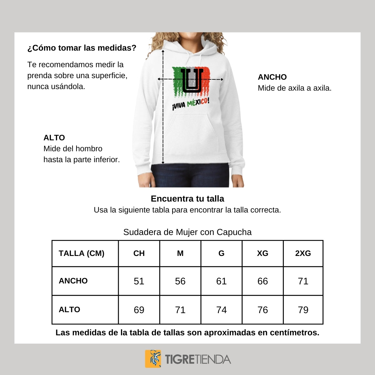 Sudadera Mujer Hoodie Tigres UANL Viva México