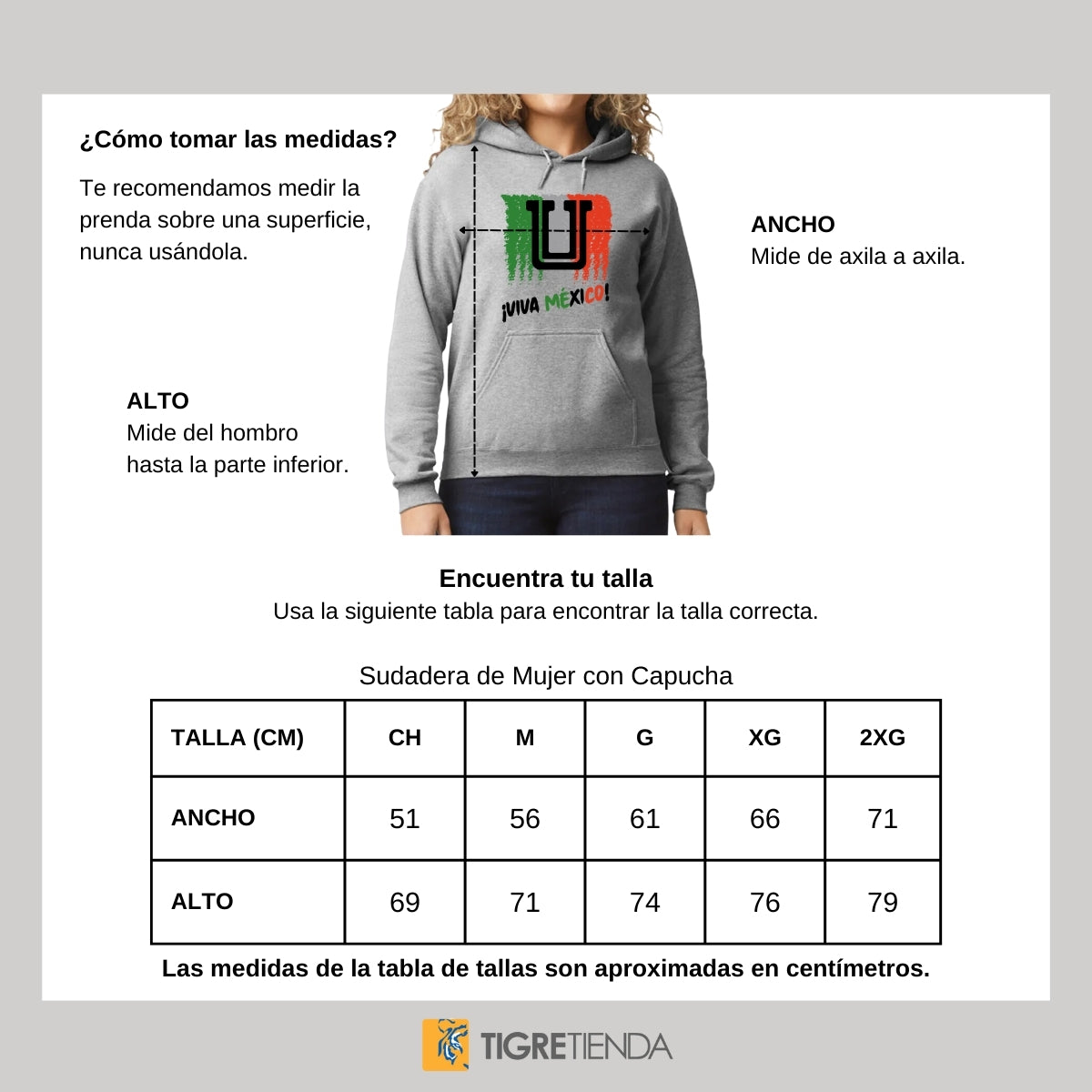 Sudadera Mujer Hoodie Tigres UANL Viva México