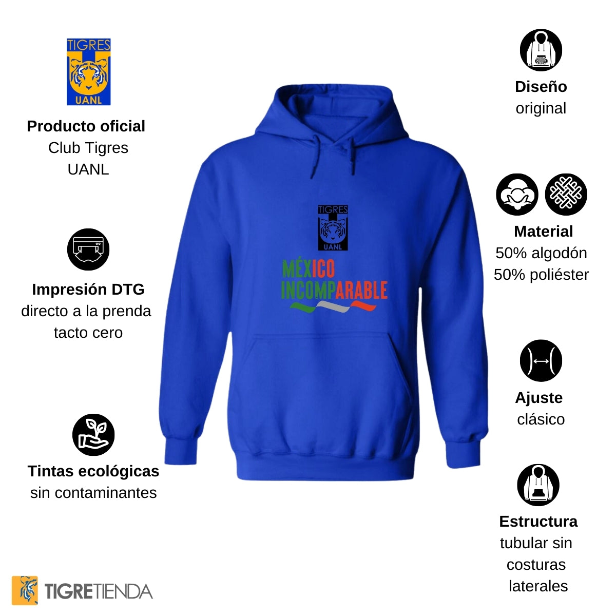 Sudadera Hombre Hoodie Tigres UANL México Incomparable