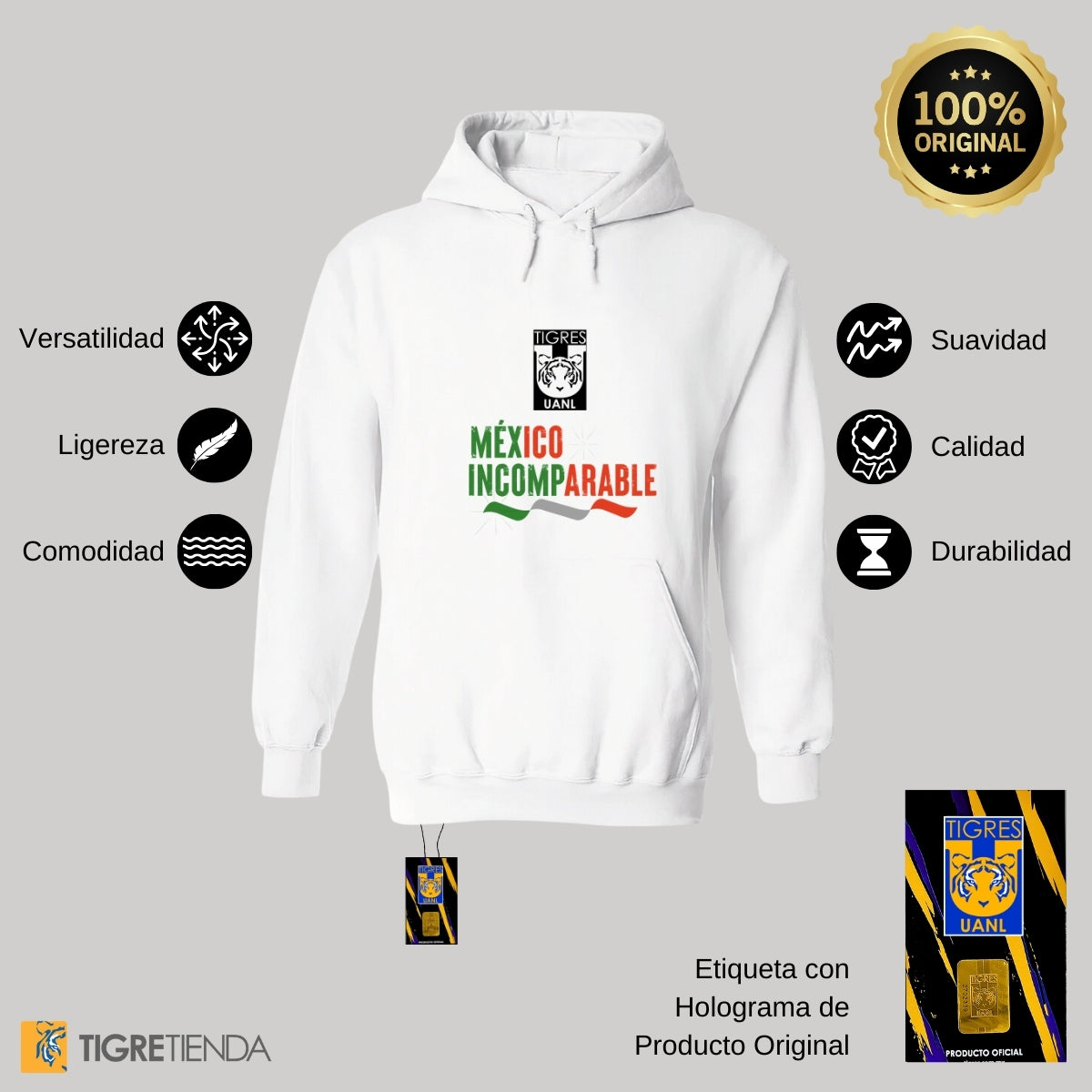 Sudadera Hombre Hoodie Tigres UANL México Incomparable