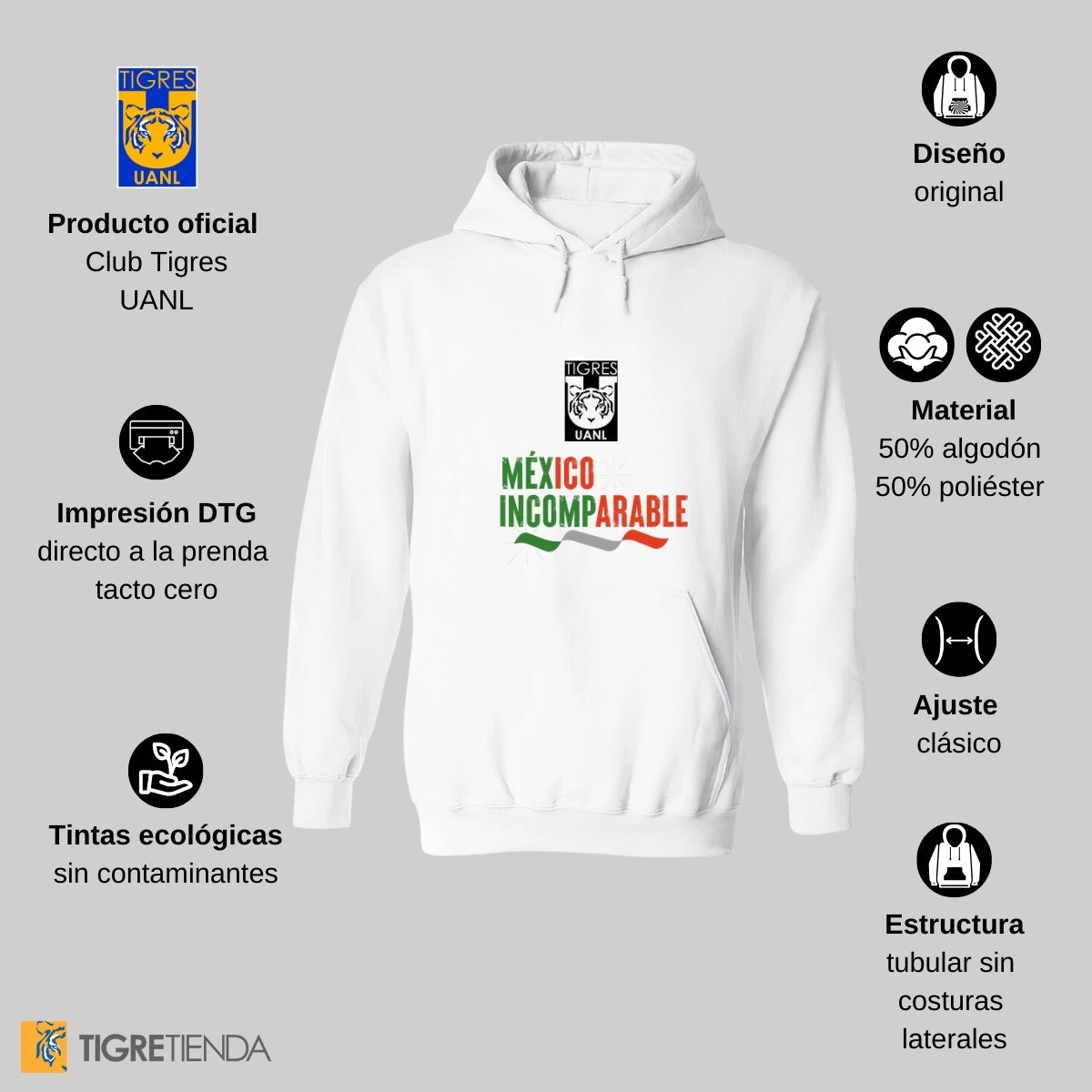 Sudadera Hombre Hoodie Tigres UANL México Incomparable