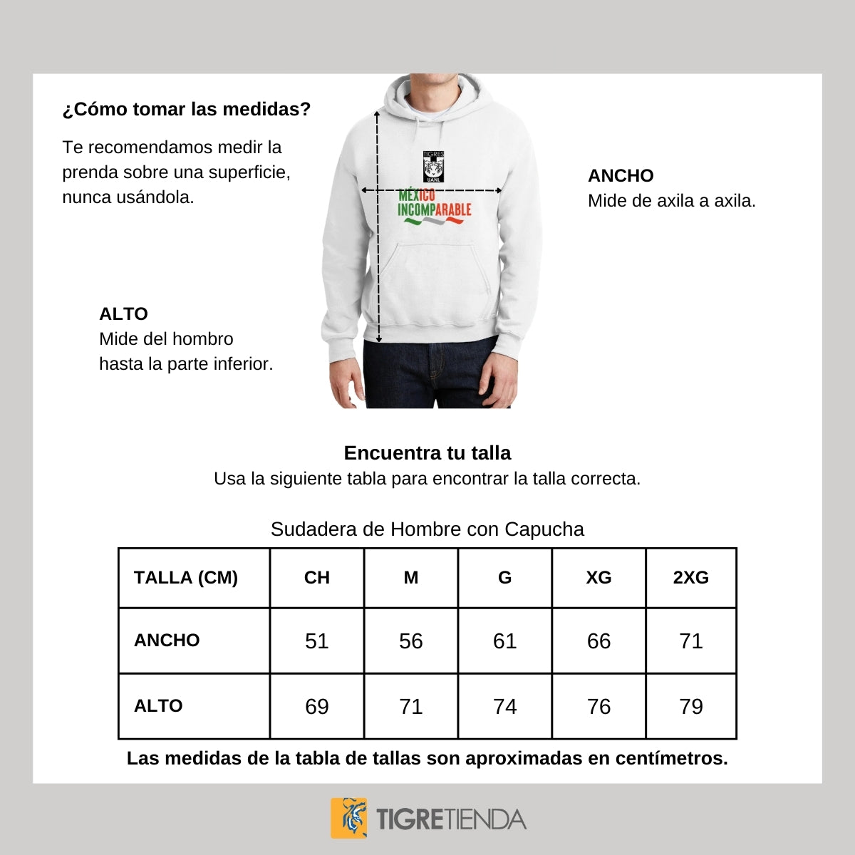 Sudadera Hombre Hoodie Tigres UANL México Incomparable