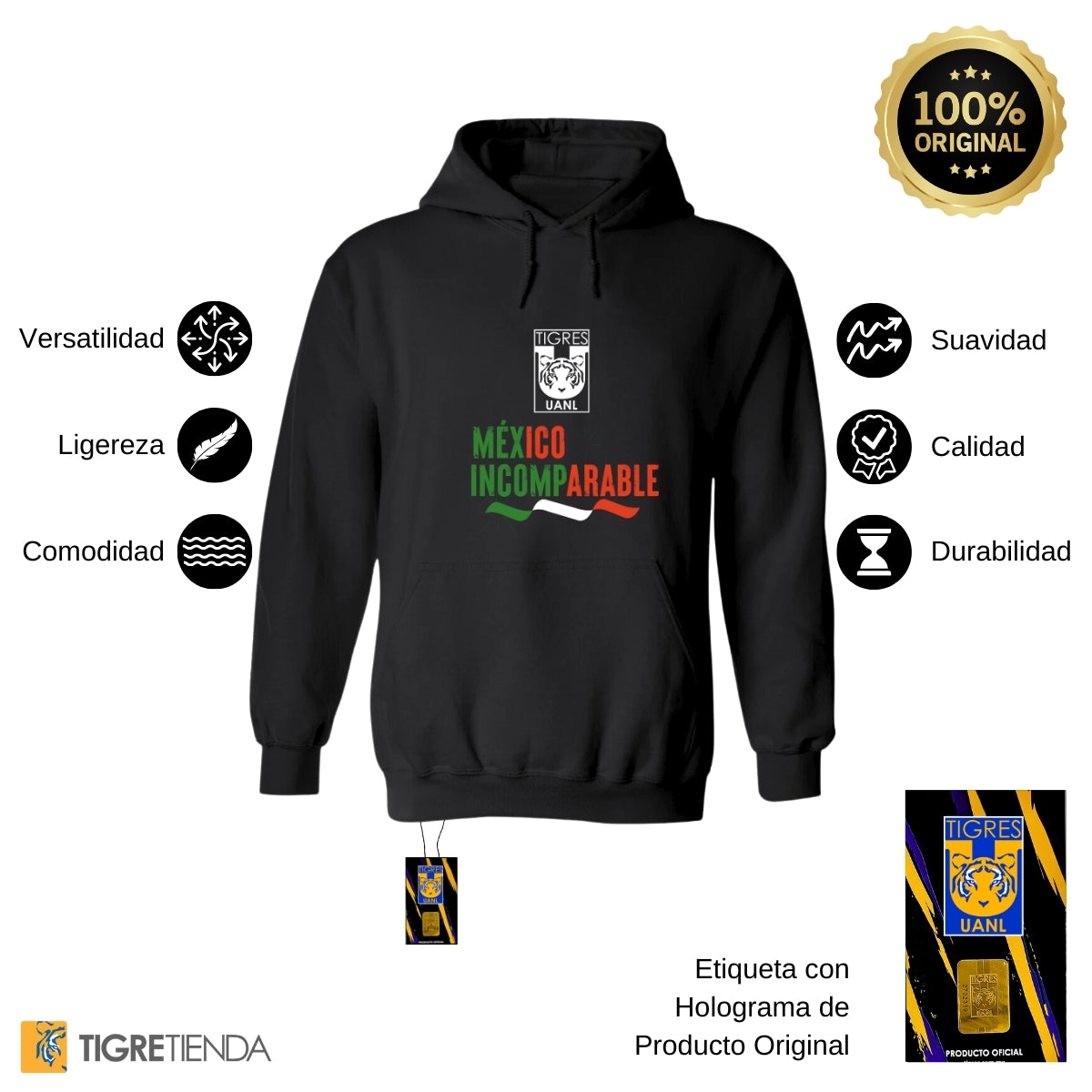 Sudadera Hombre Hoodie Tigres UANL México Incomparable