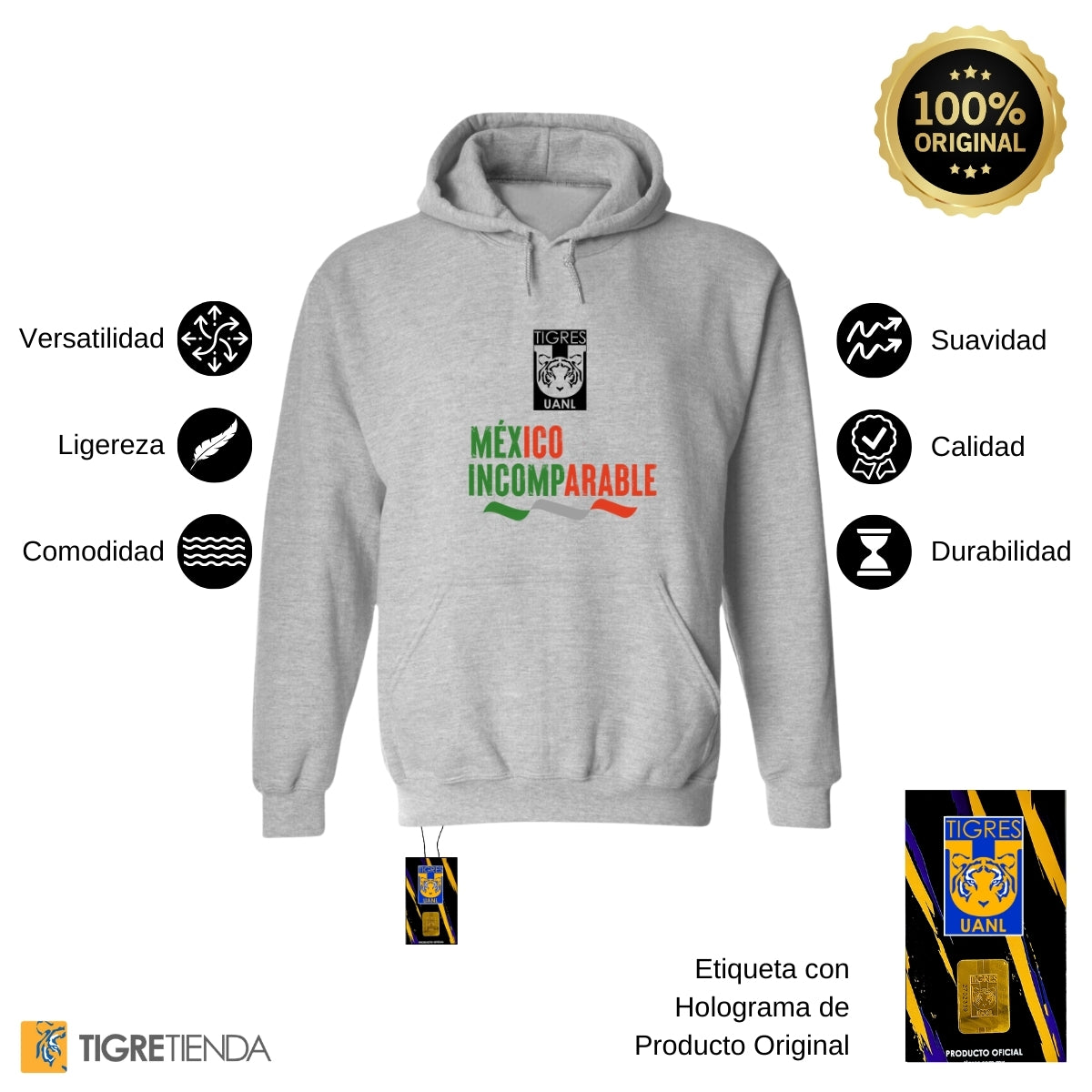 Sudadera Hombre Hoodie Tigres UANL México Incomparable