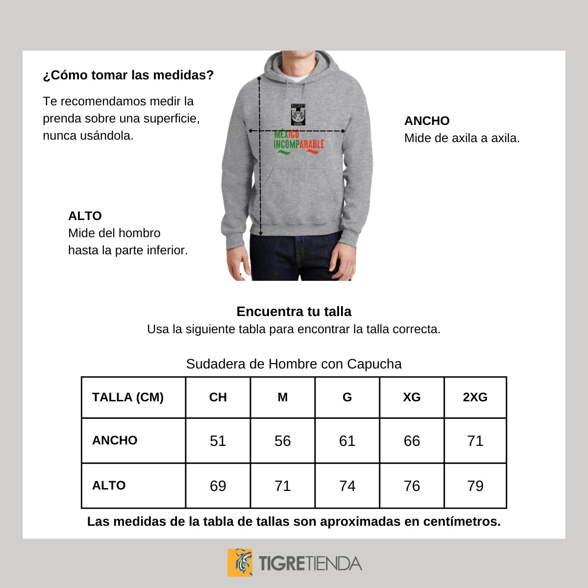 Sudadera Hombre Hoodie Tigres UANL México Incomparable