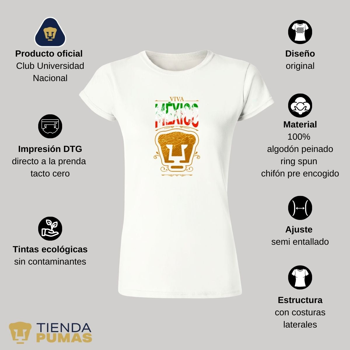 Playera Mujer Pumas UNAM Viva México Escudo