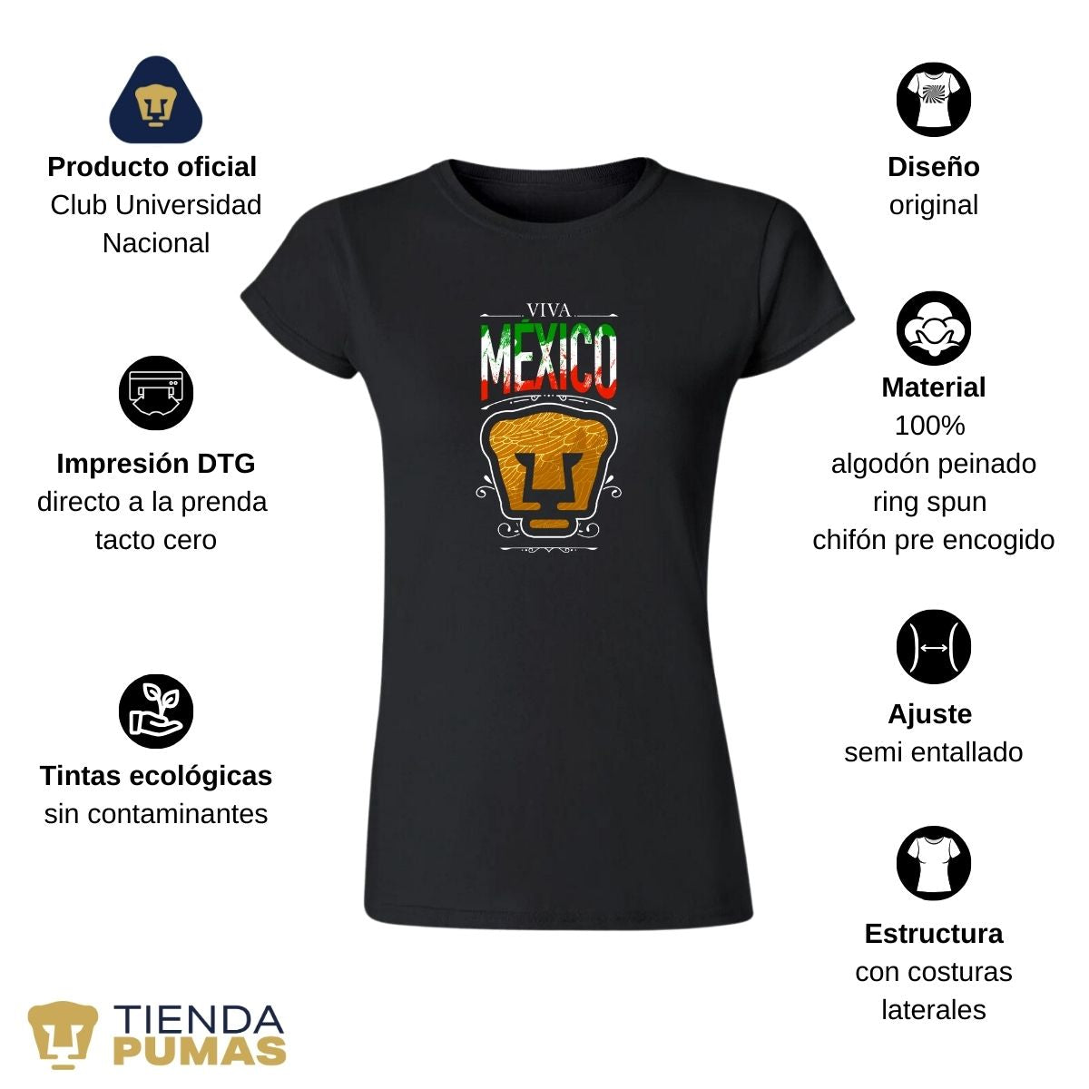 Playera Mujer Pumas UNAM Viva México Escudo