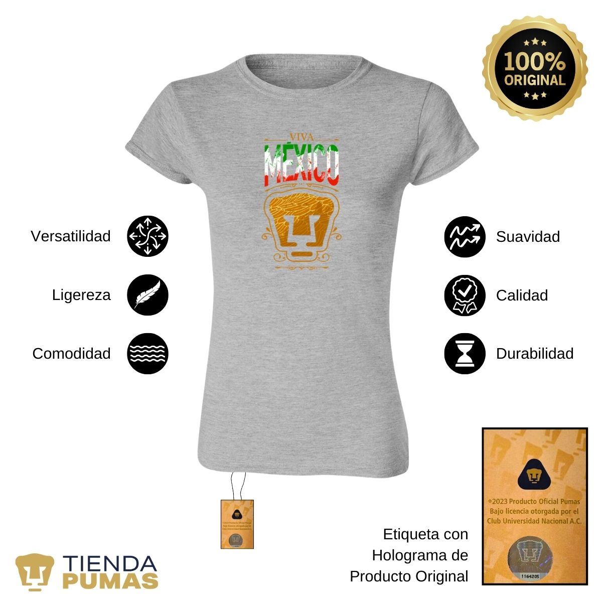 Playera Mujer Pumas UNAM Viva México Escudo