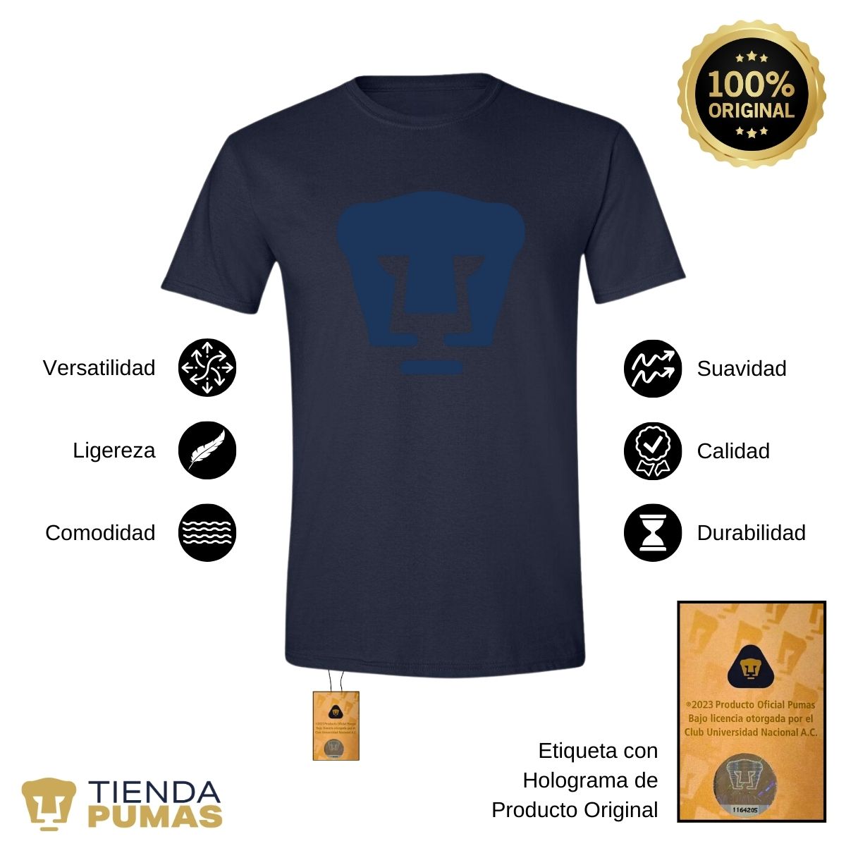 Playera Hombre Pumas Logo Azul