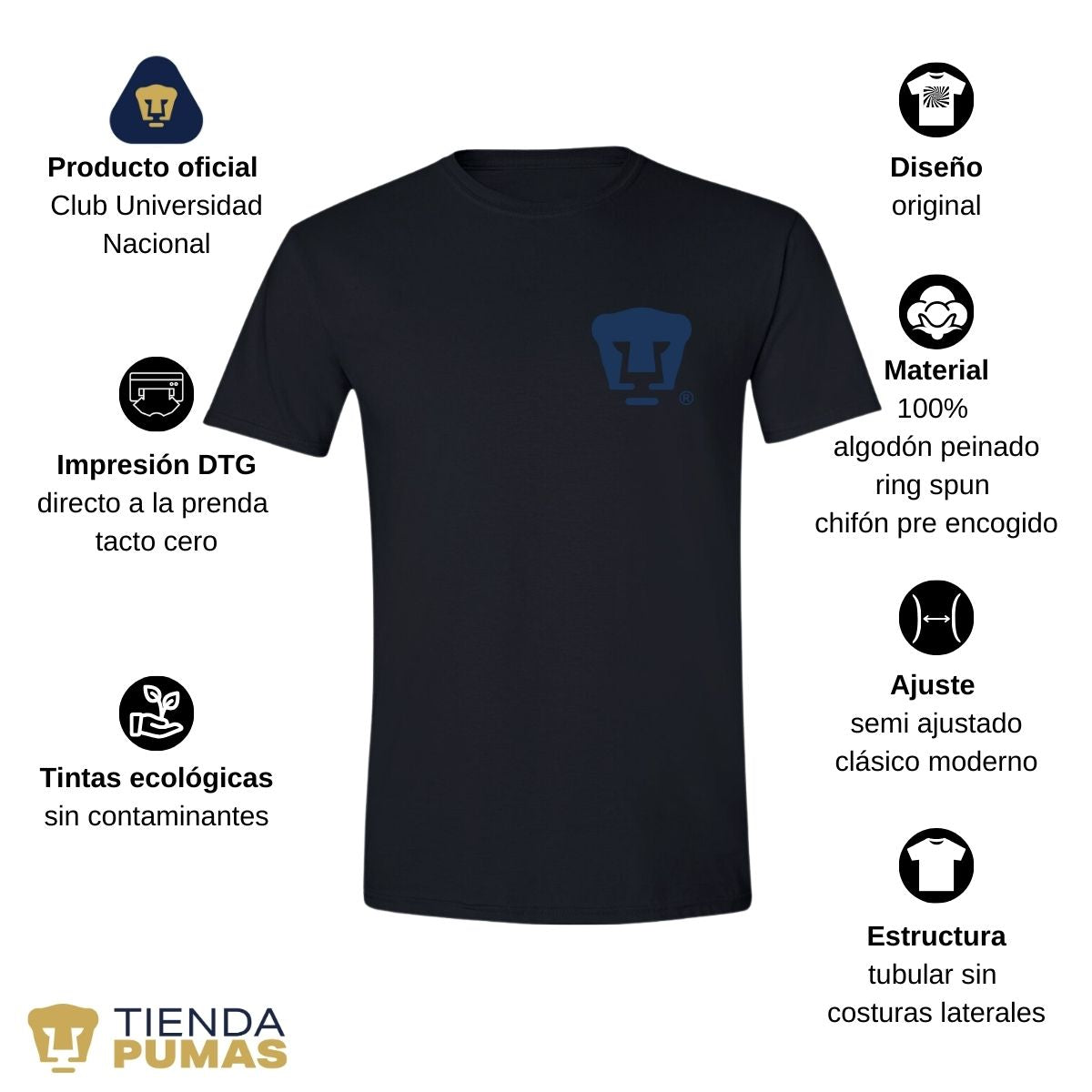 Playera Hombre Pumas UNAM Logo Azul