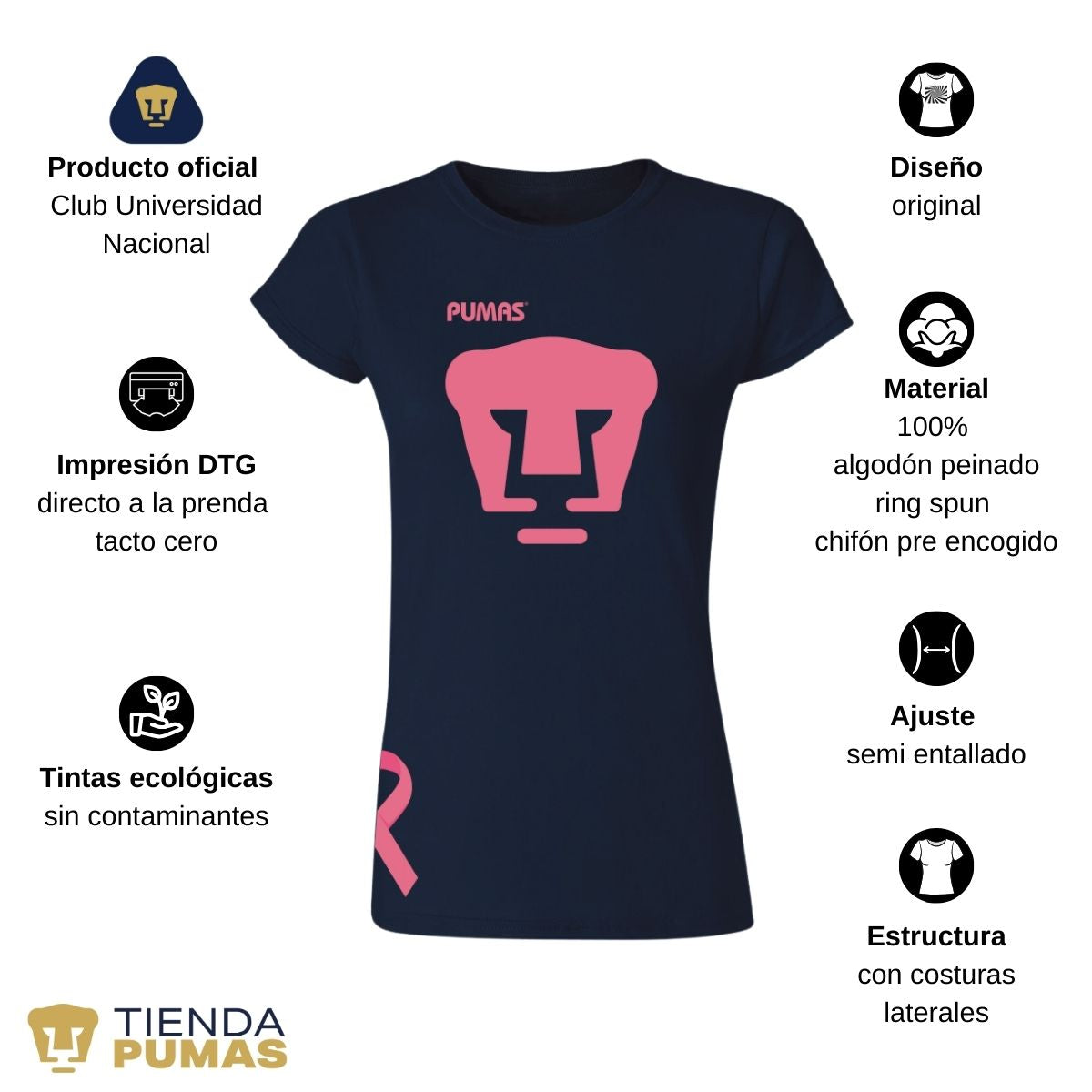 Playera Mujer Pumas UNAM Mes Rosa