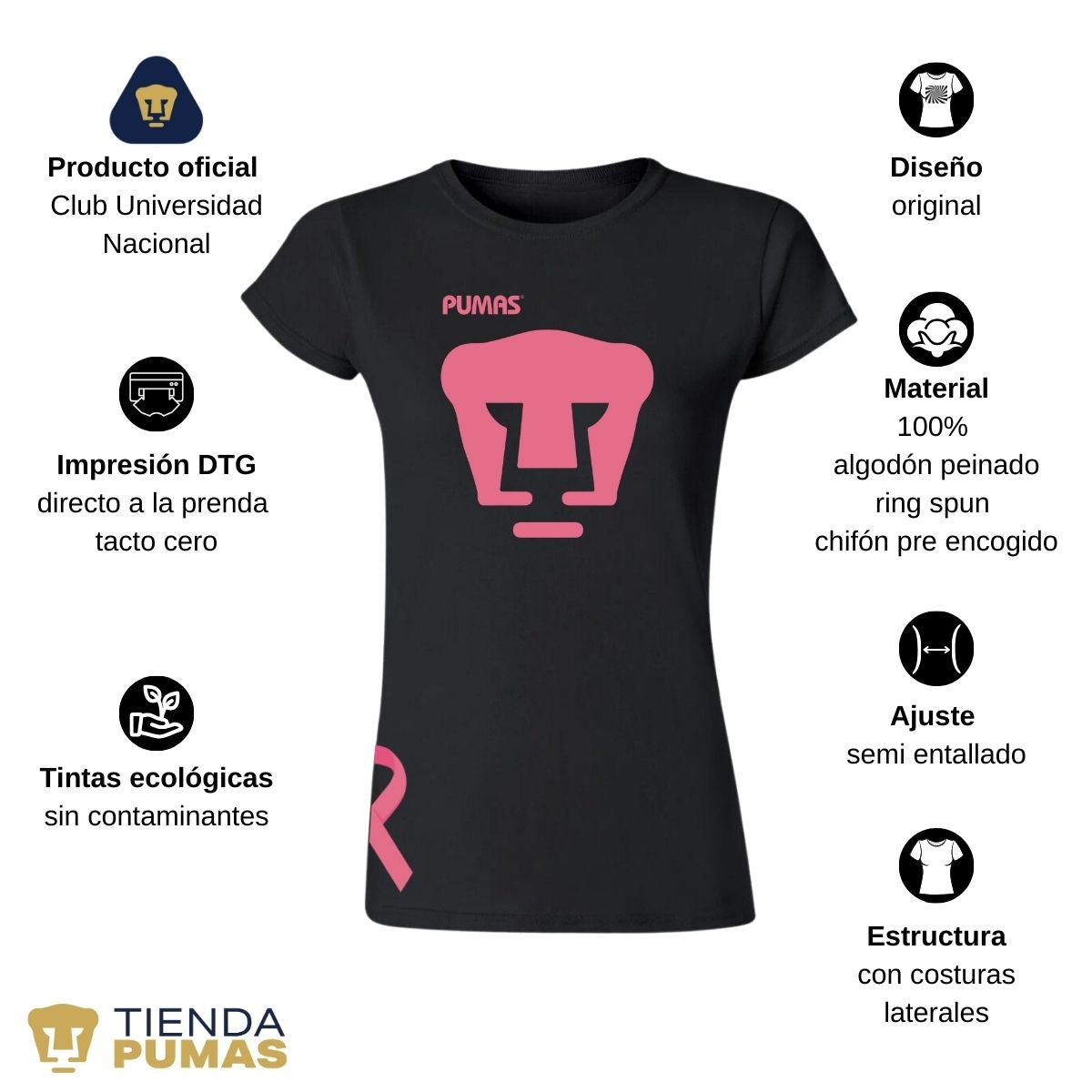 Playera Mujer Pumas UNAM Mes Rosa