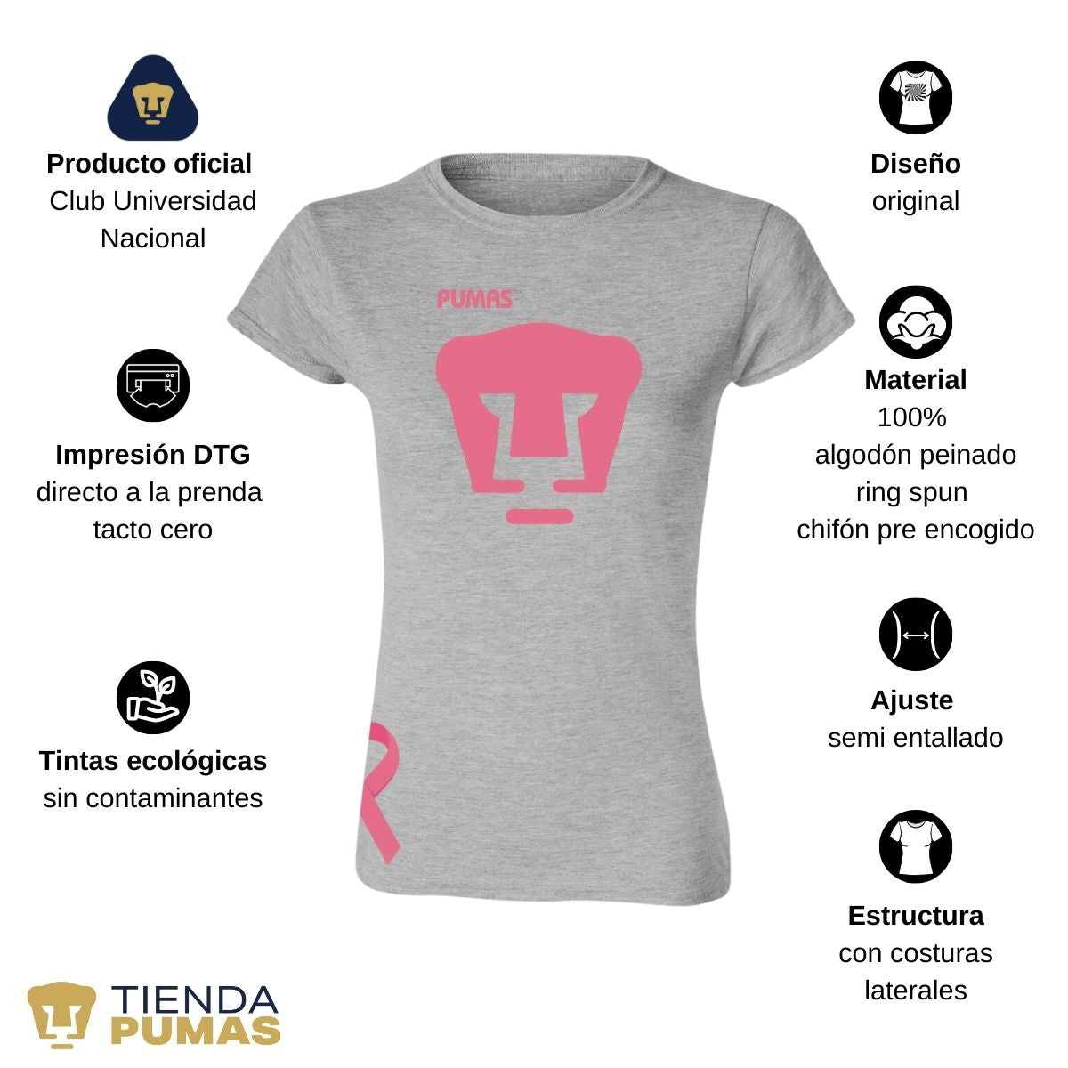 Playera Mujer Pumas UNAM Mes Rosa