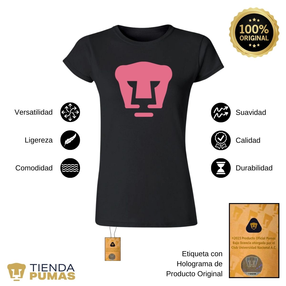 Playera Mujer Pumas Logo Rosa