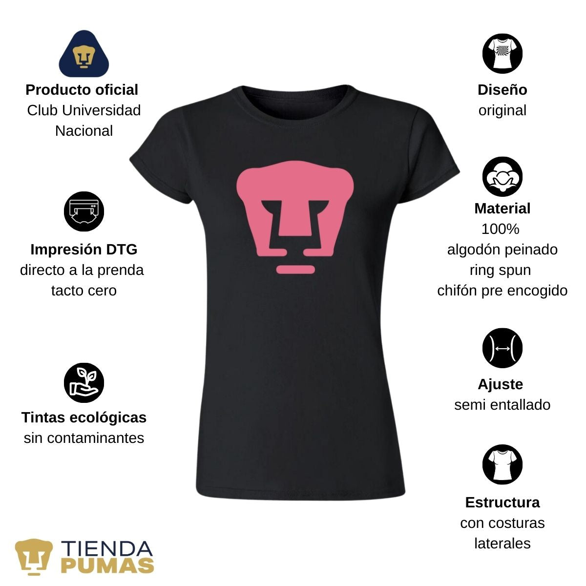 Playera Mujer Pumas Logo Rosa